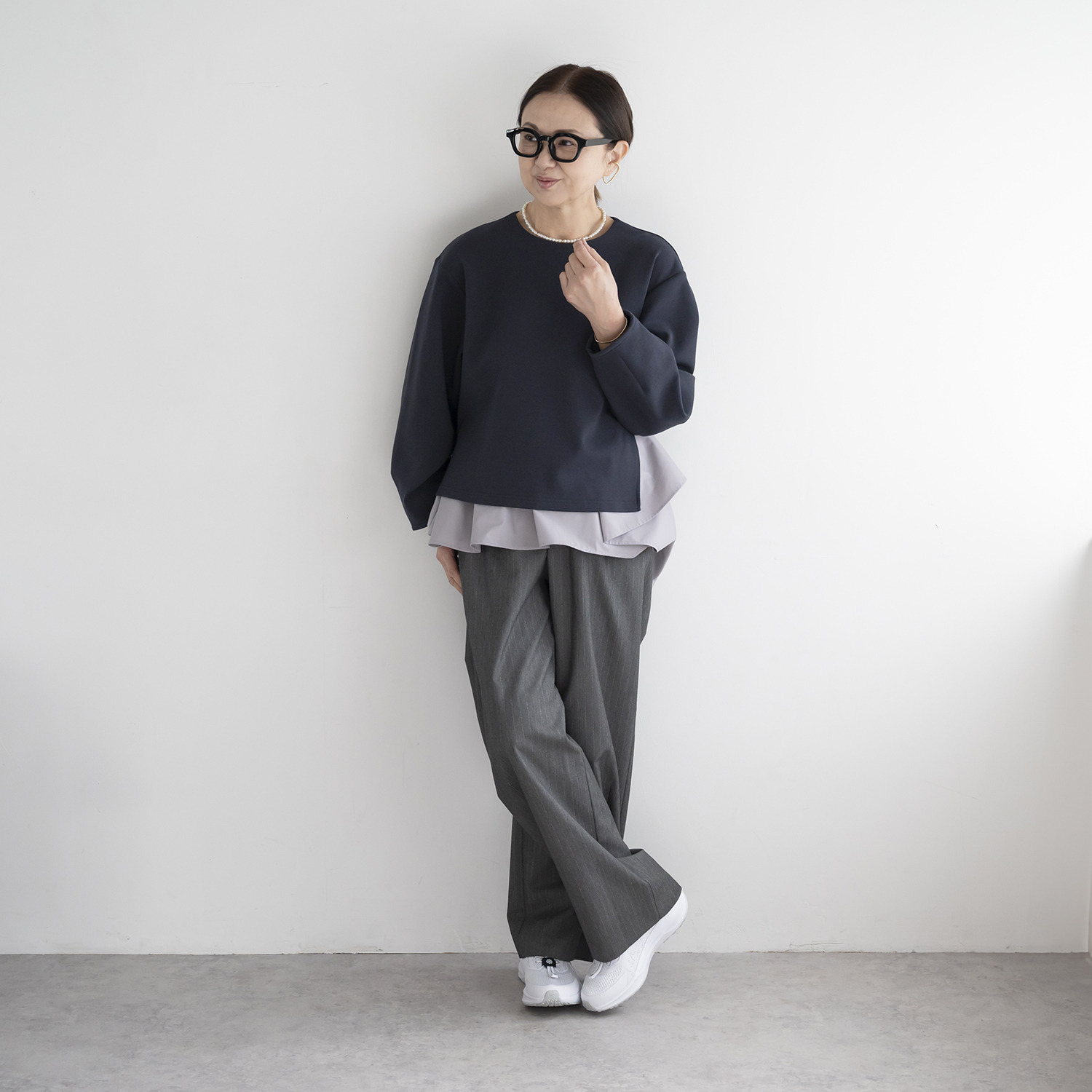 イロプライム １枚で完成！ 異素材重ね モードなプルオーバー