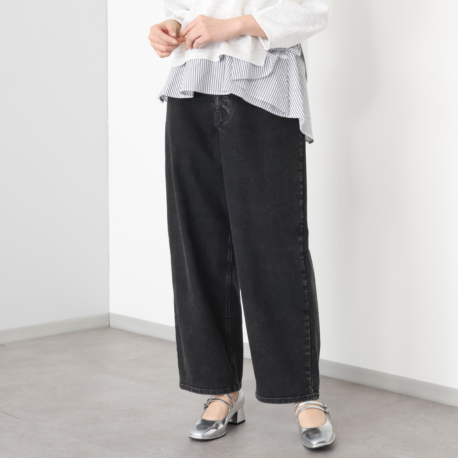 イロプライム 大人カジュアル デニムバレルパンツ