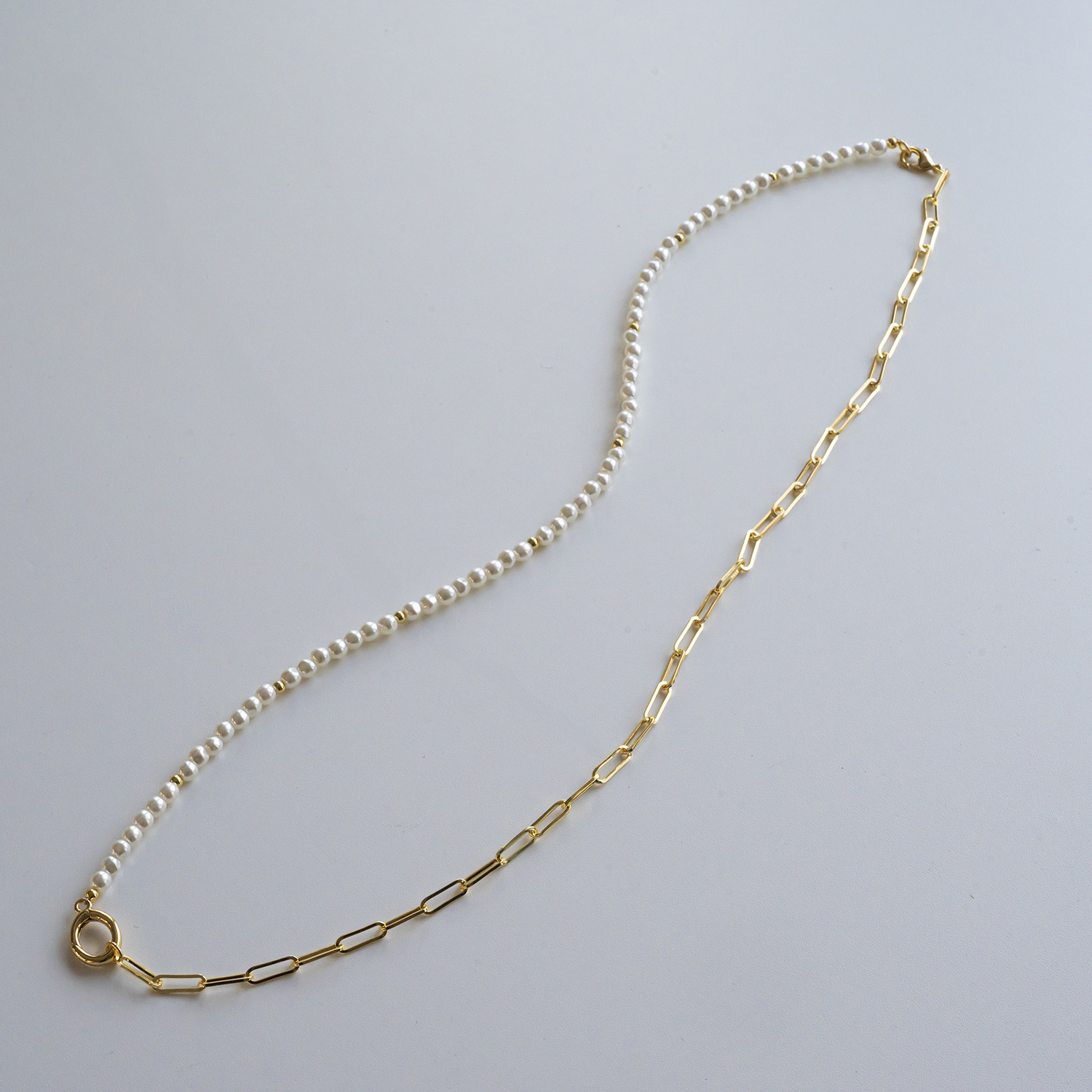 イロプライム クリップチェーン＆ パール調ビジュウ マルチウェイ ロングネックレス