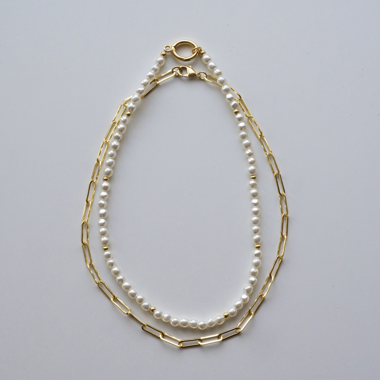 イロプライム クリップチェーン＆ パール調ビジュウ マルチウェイ ロングネックレス