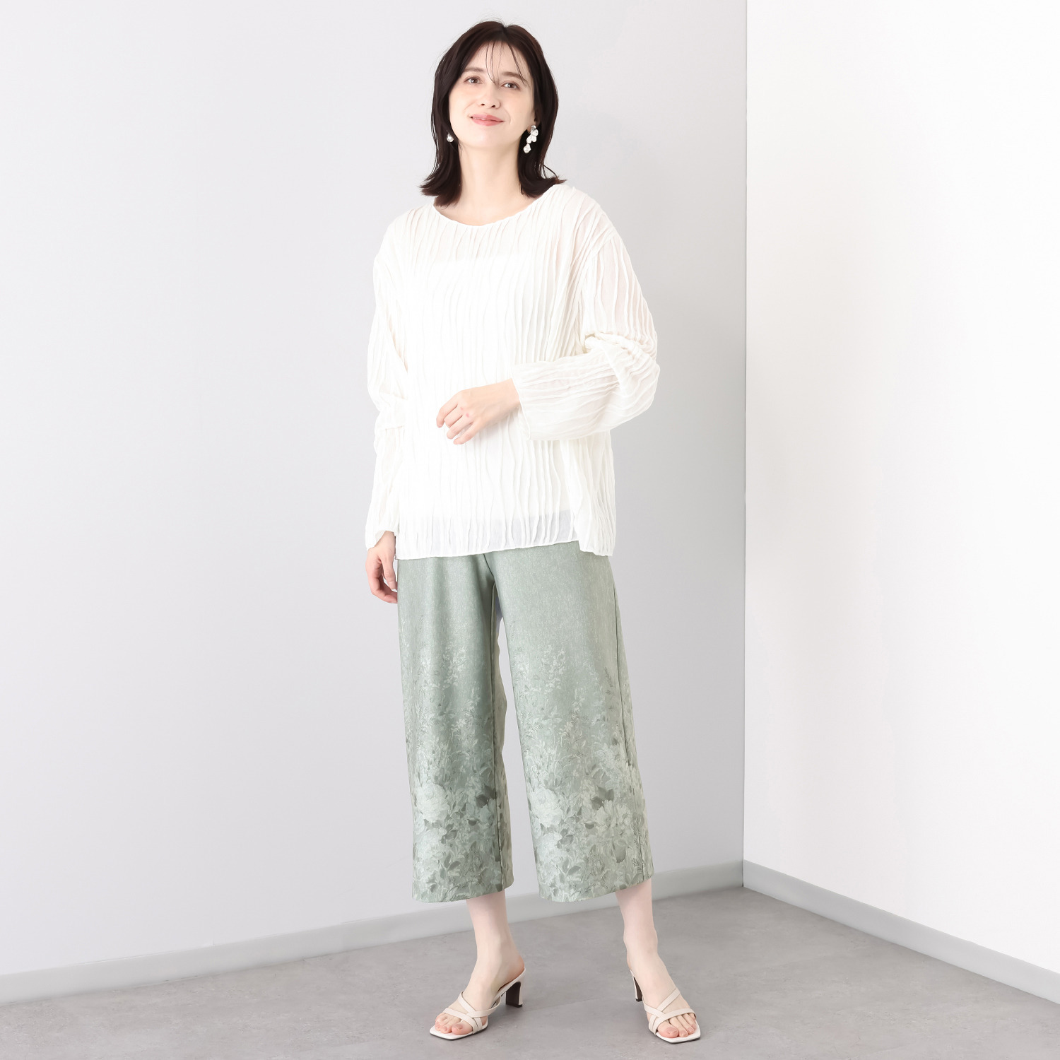 ダイア　アロー ＵＶカット・接触冷感 パネルプリント デニム調セミワイドパンツ