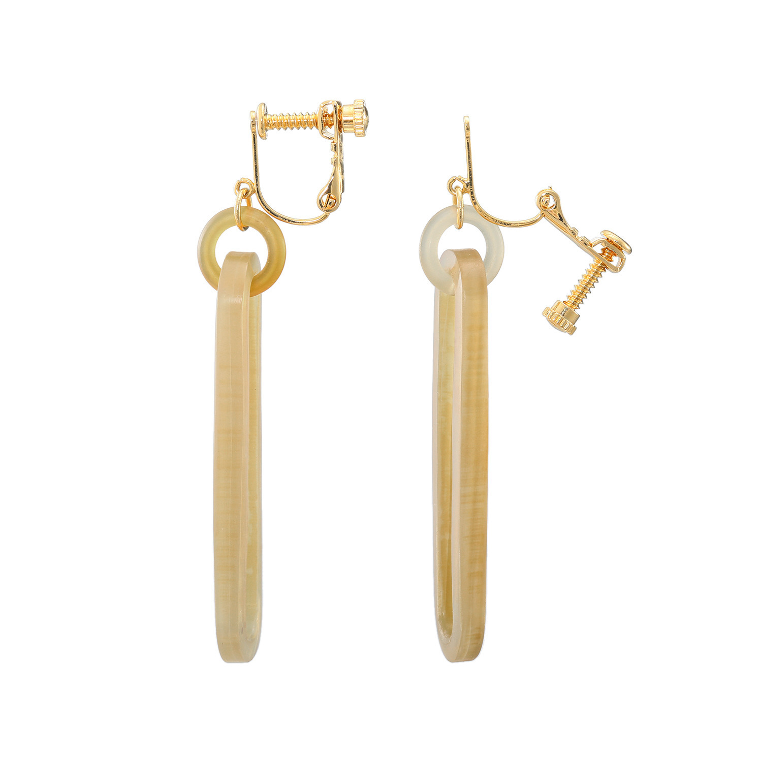 グレイスモア 飴色水牛 モダンクリップチェーン スウィング イヤリング／ピアス