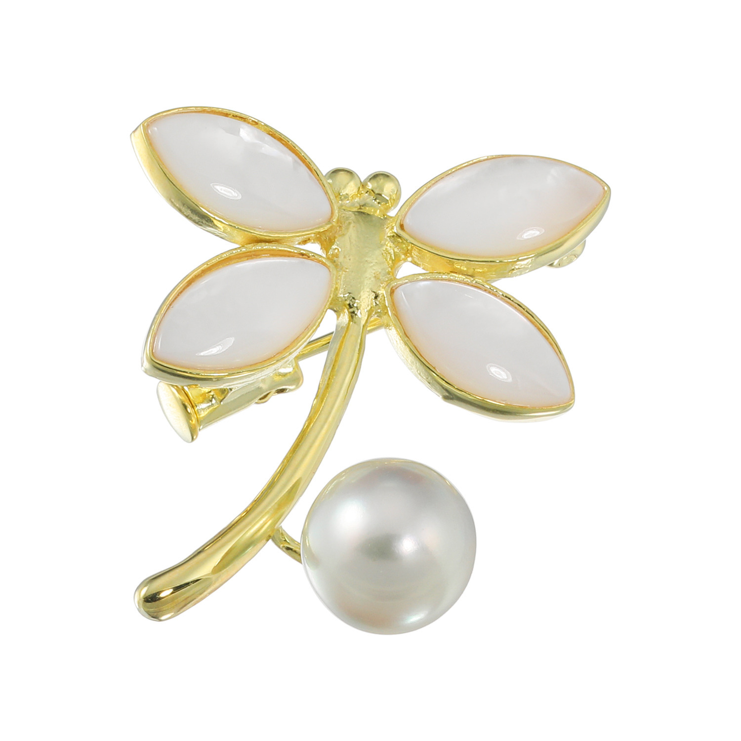 パール　ユリマ 宇和島産　無調色越物 ８ｍｍＵＰ ナチュラルブルー 大玉アコヤパール＆ シェル トンボブローチ