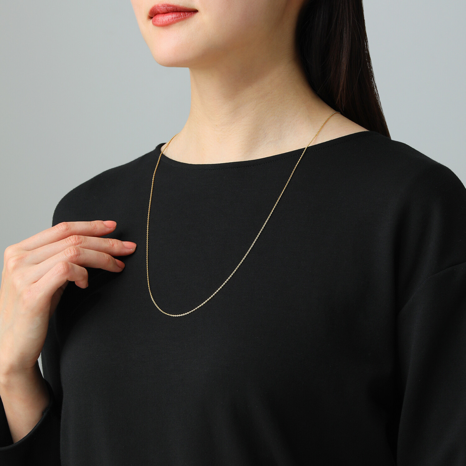 パール　ユリマ シルバー フラットケーブルチェーン スライドピン ロングネックレス