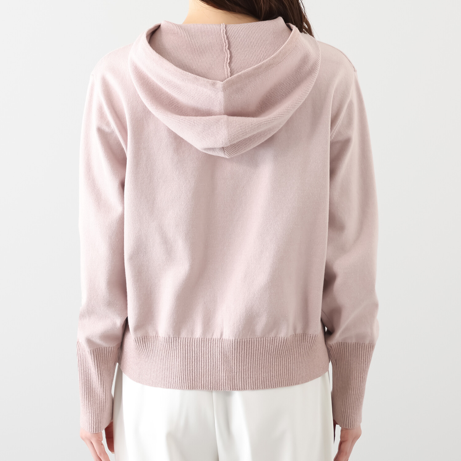 元町ゼラール きちんと＆きれい見え ふんわりコットン混 ラメアクセント ニットパーカー