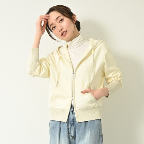 元町ゼラール きちんと＆きれい見え ふんわりコットン混 ラメアクセント ニットパーカー