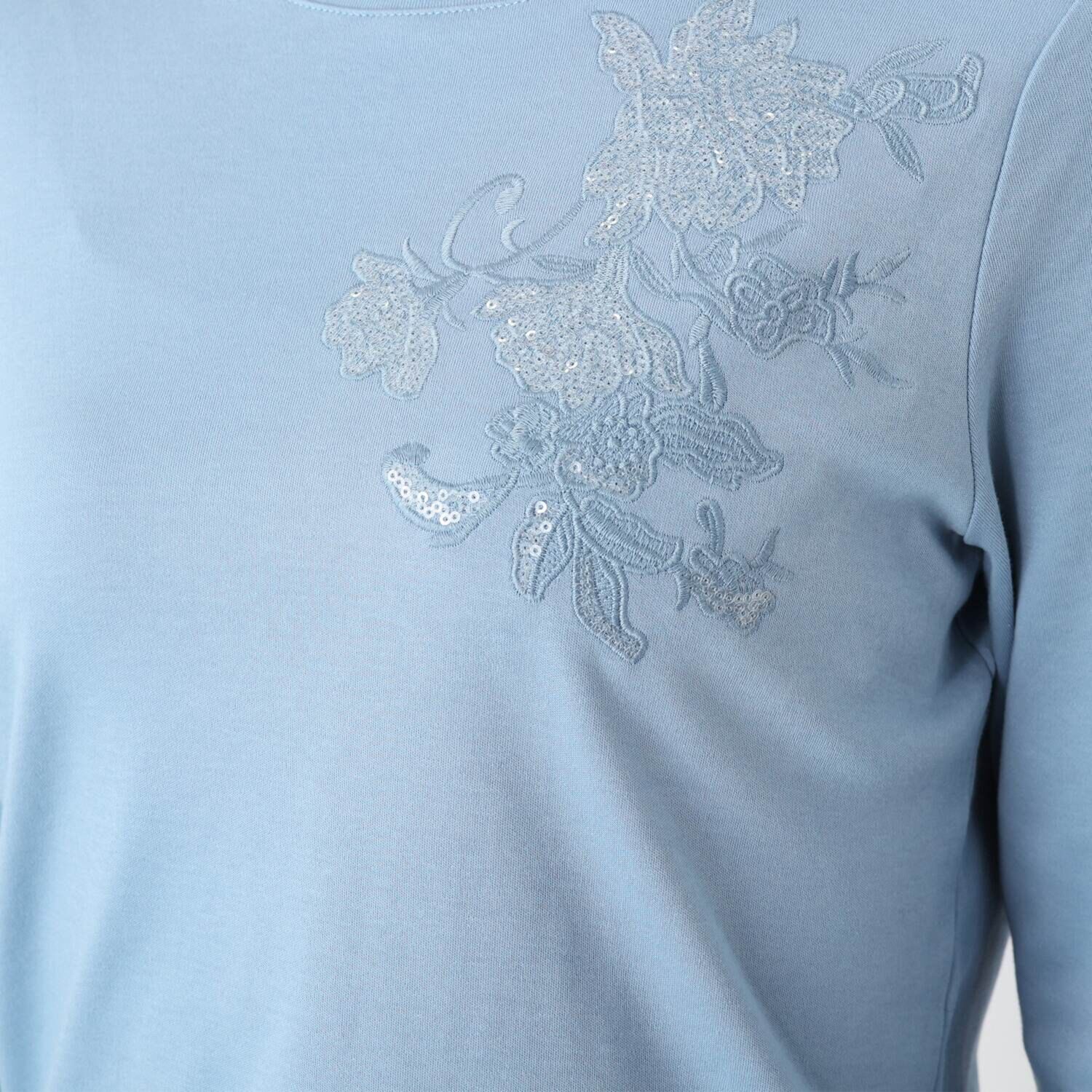 元町ゼラール コットン１００％ フラワー刺しゅう スパンコールアクセント プルオーバー