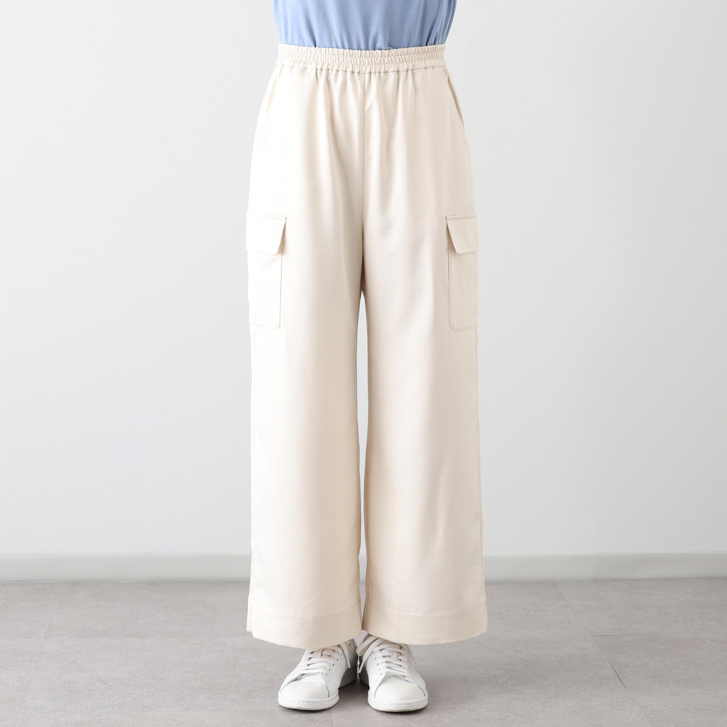 元町ゼラール とろみ＆きれい見えサテン カーゴデザイン 上品ストレートパンツ