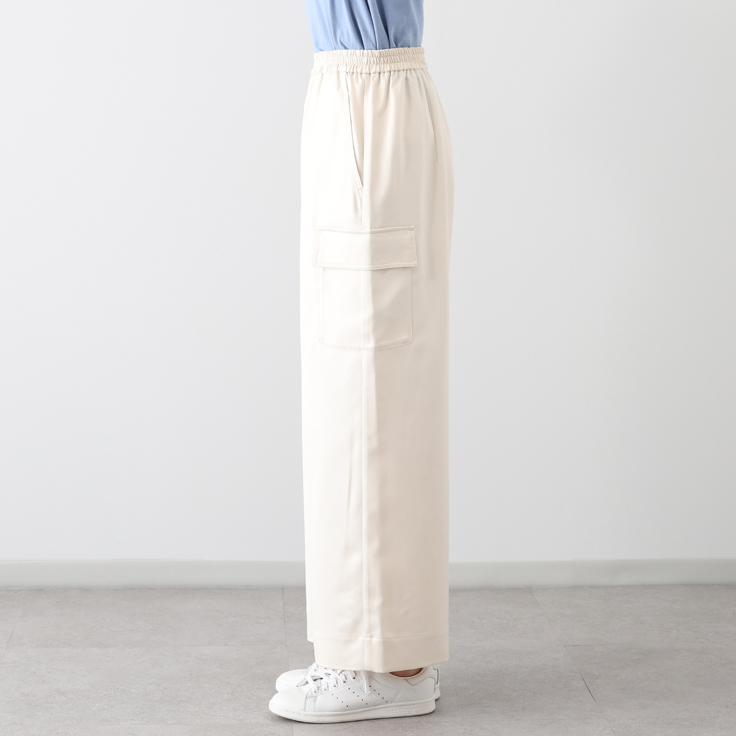 元町ゼラール とろみ＆きれい見えサテン カーゴデザイン 上品ストレートパンツ