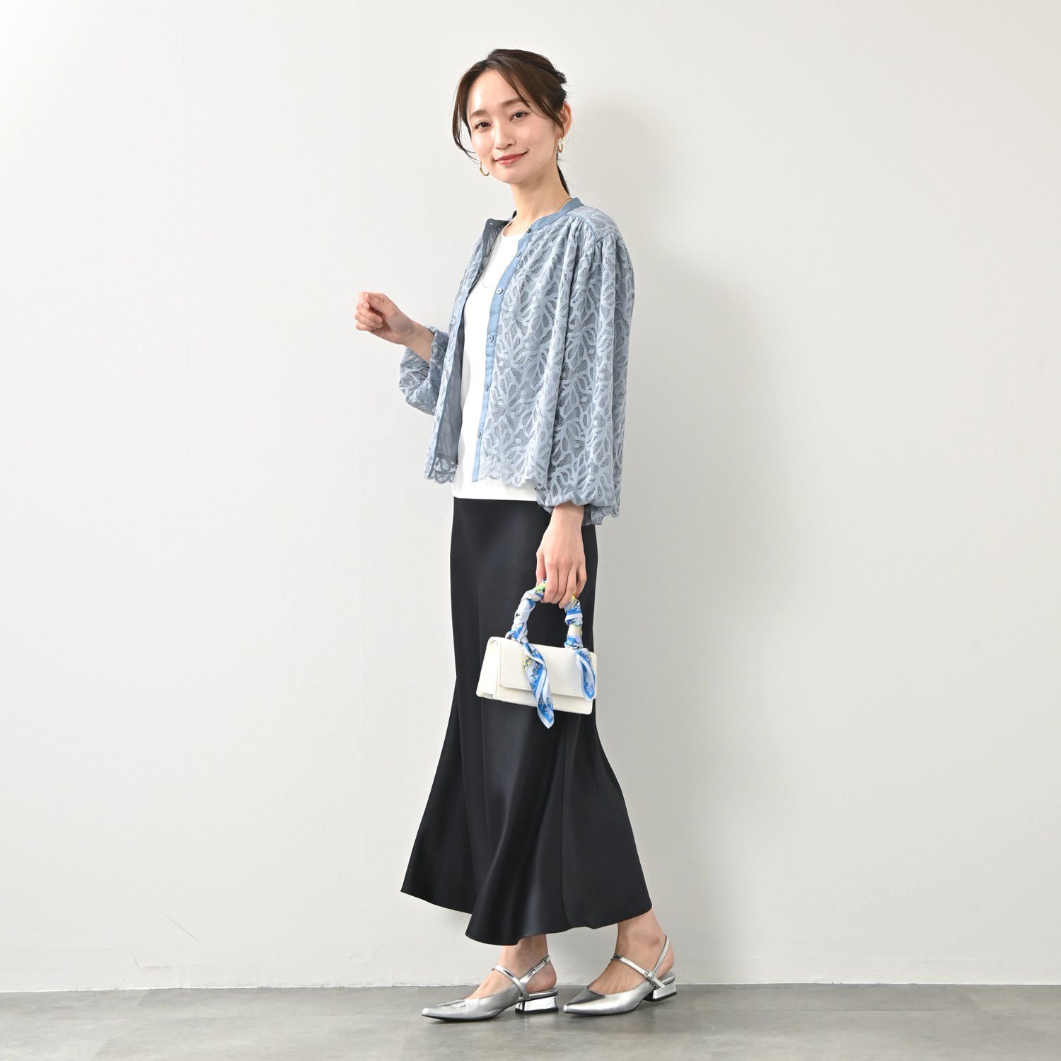 元町ゼラール とろみ＆きれい見えサテン シルエットが美しい フレアースカート