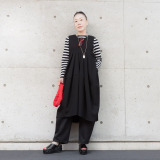 ヒロコ　デシネール シボ感のあるしなやか素材 タックドレープが流れる バレルシルエット ジャンドレワンピース