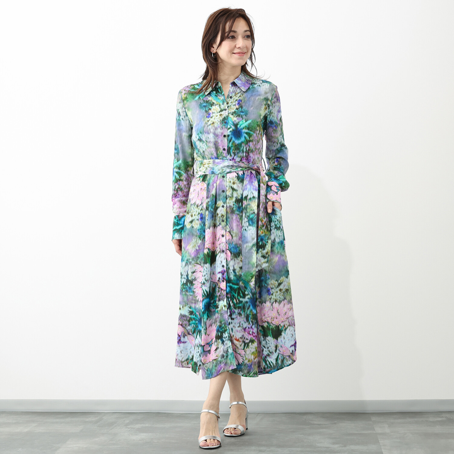 デシグアル フラワー総プリント シャツワンピース