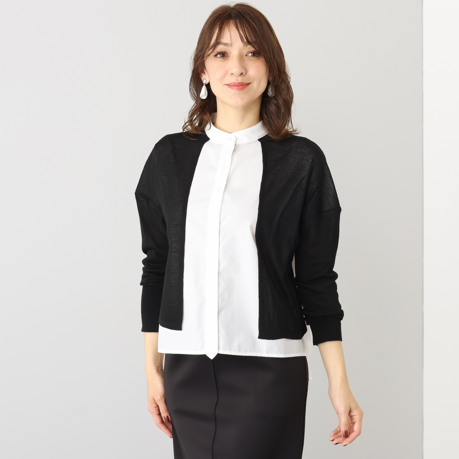 ウノ・ウノ・ドゥーエ 着るだけでコーデが完成！ ニットレイヤード風 シャツ