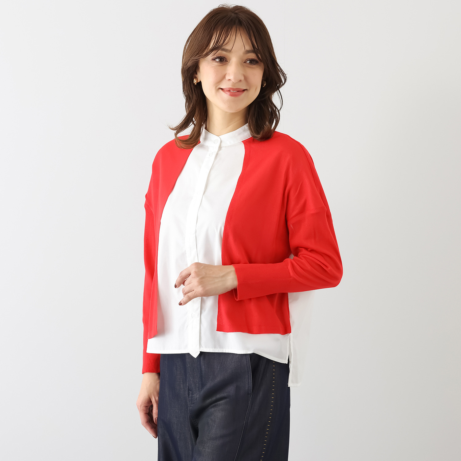 ウノ・ウノ・ドゥーエ 着るだけでコーデが完成！ ニットレイヤード風 シャツ