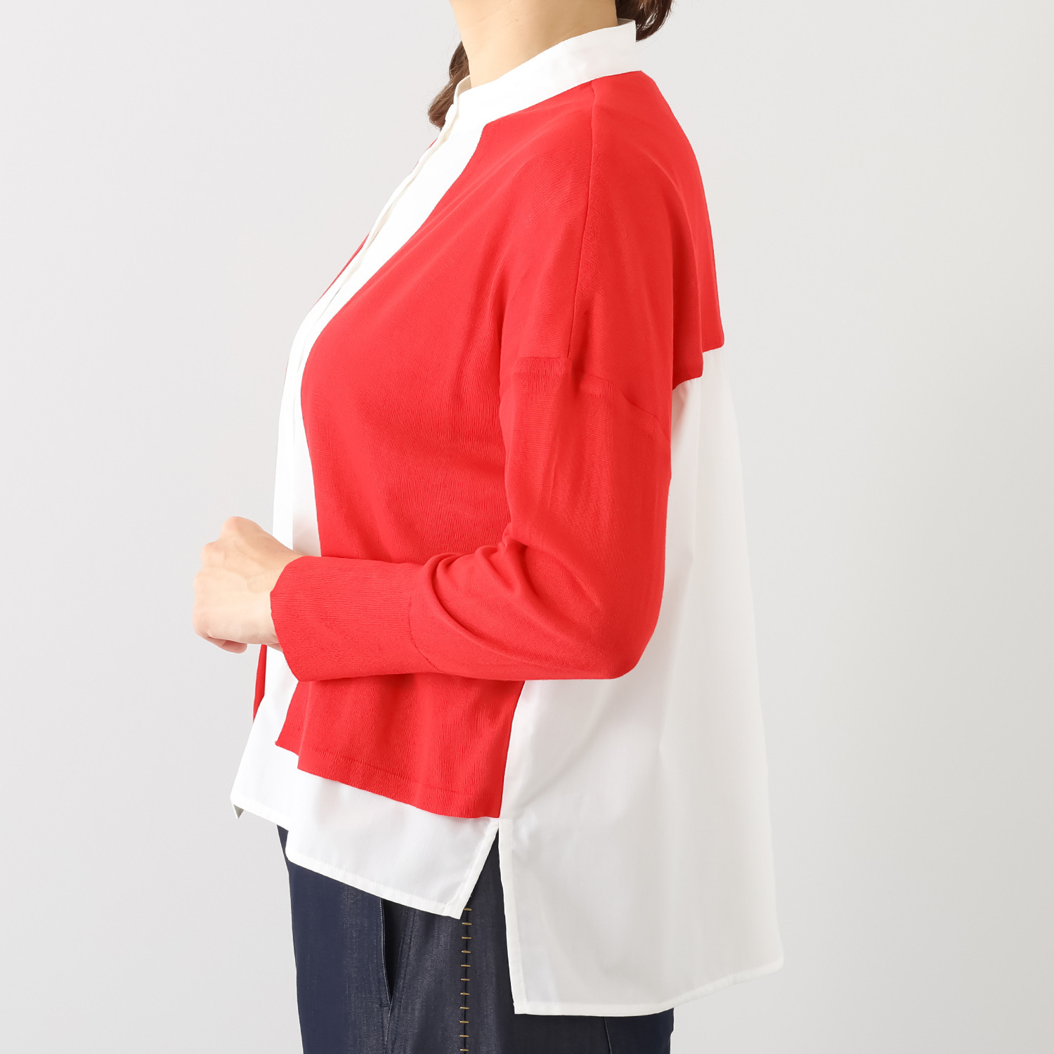 ウノ・ウノ・ドゥーエ 着るだけでコーデが完成！ ニットレイヤード風 シャツ