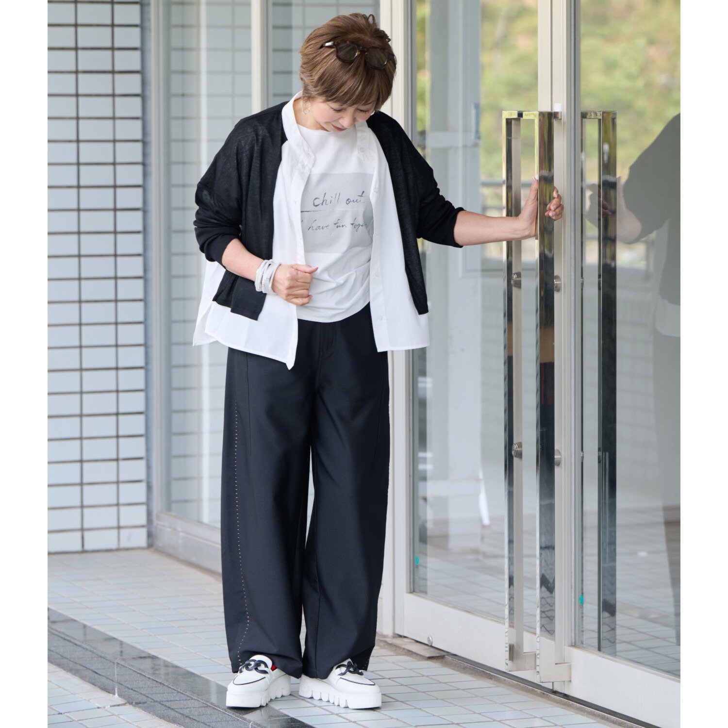 ウノ・ウノ・ドゥーエ 着るだけでコーデが完成！ ニットレイヤード風 シャツ