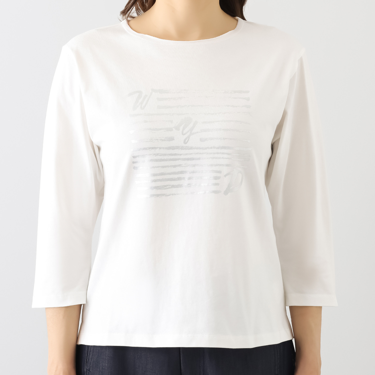 ウノ・ウノ・ドゥーエ 七分袖 箔プリント ロゴＴシャツ