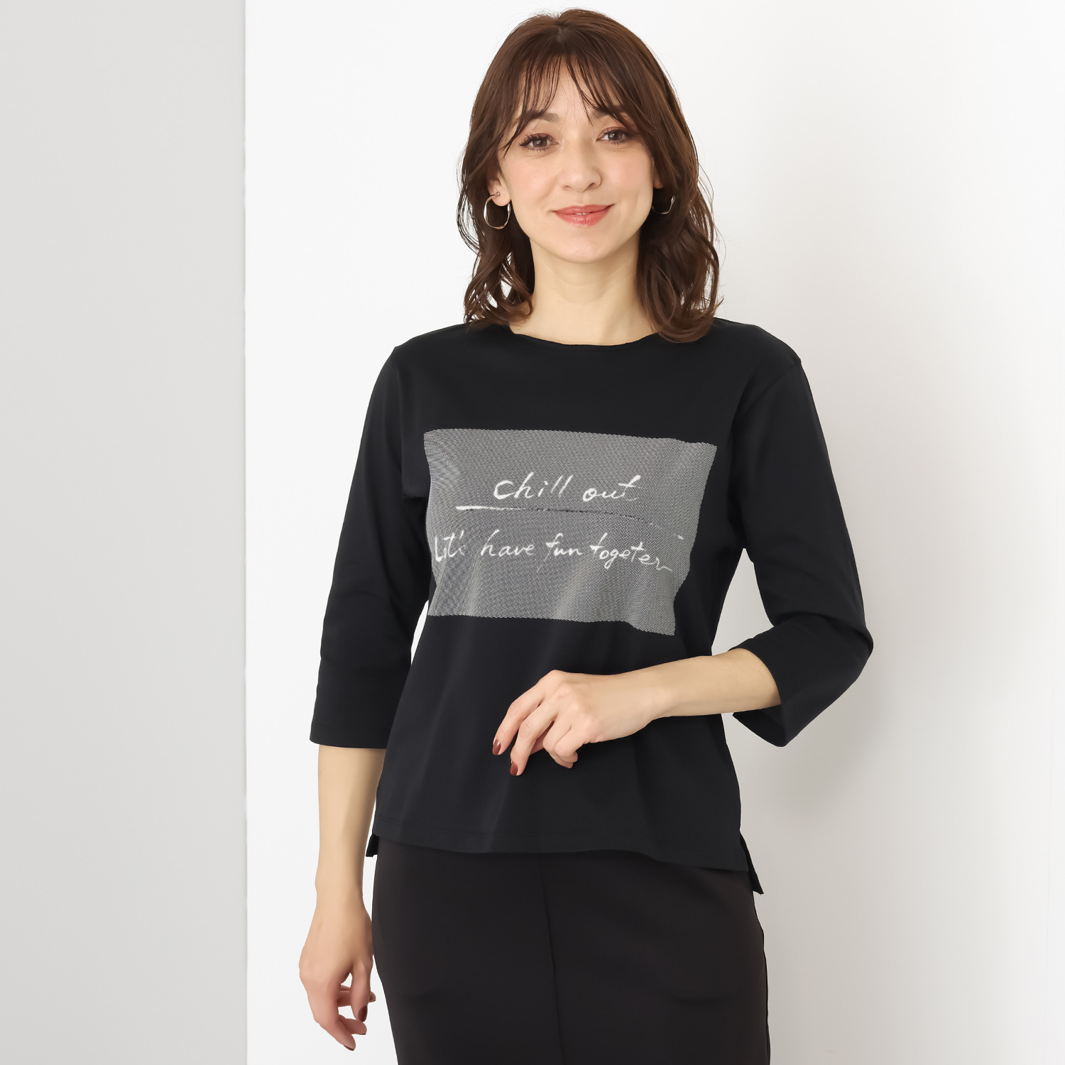 ウノ・ウノ・ドゥーエ 七分袖 モティーフロゴＴシャツ