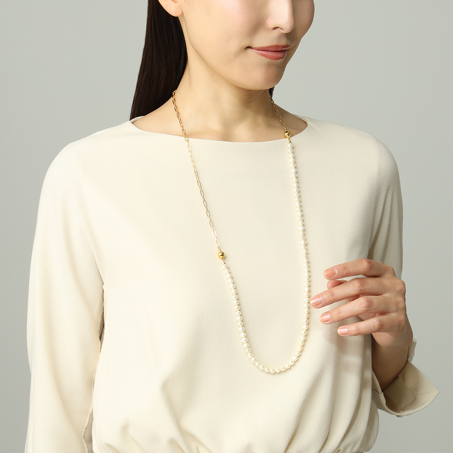 オルウィズ ４ウェイで楽しめる 淡水パールネックレス＆ チェーンネックレスセット