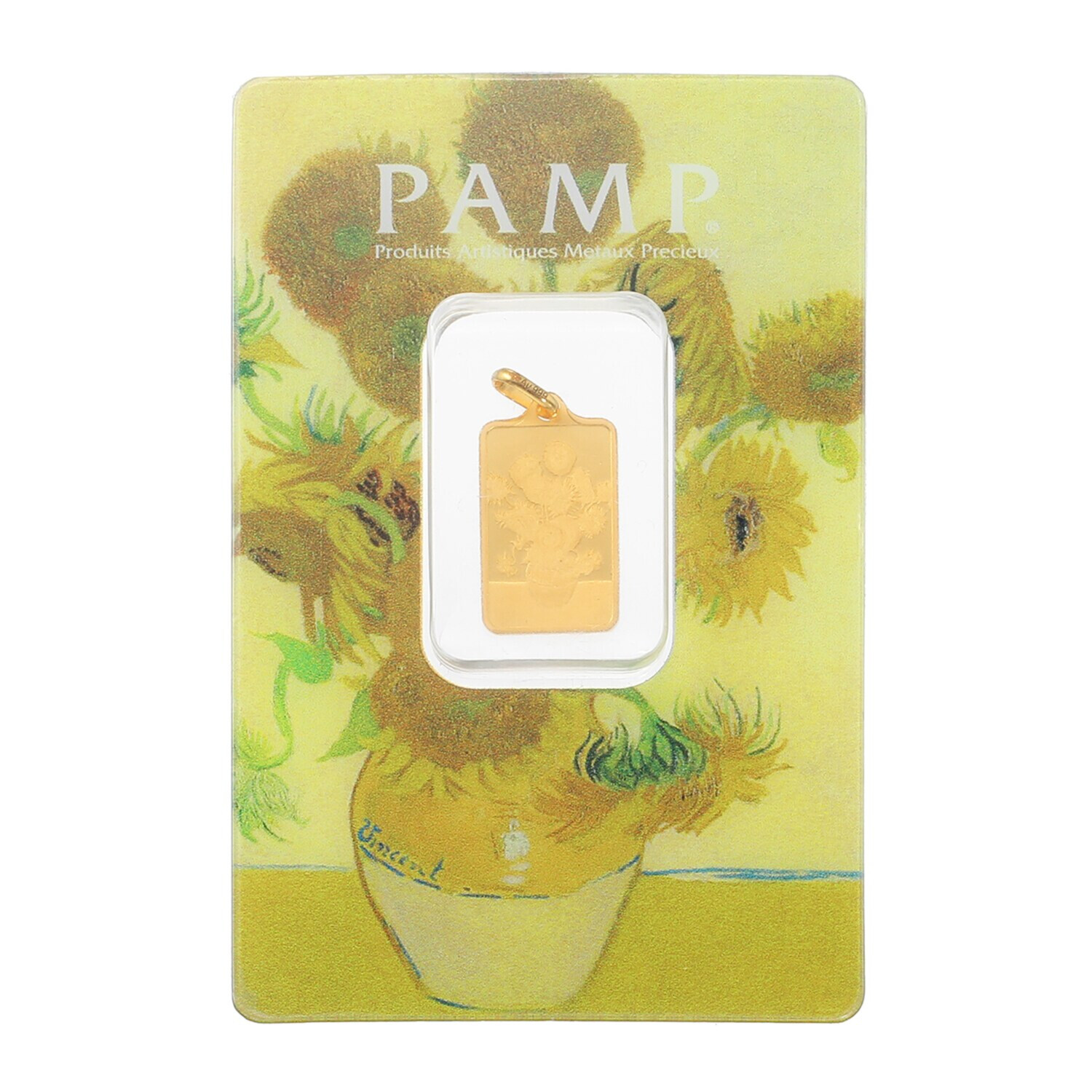 祈平 純金　３．１ｇＵＰ ＰＡＭＰ社製 ゴッホ“ひまわり” インゴット リバーシブル ペンダントトップ