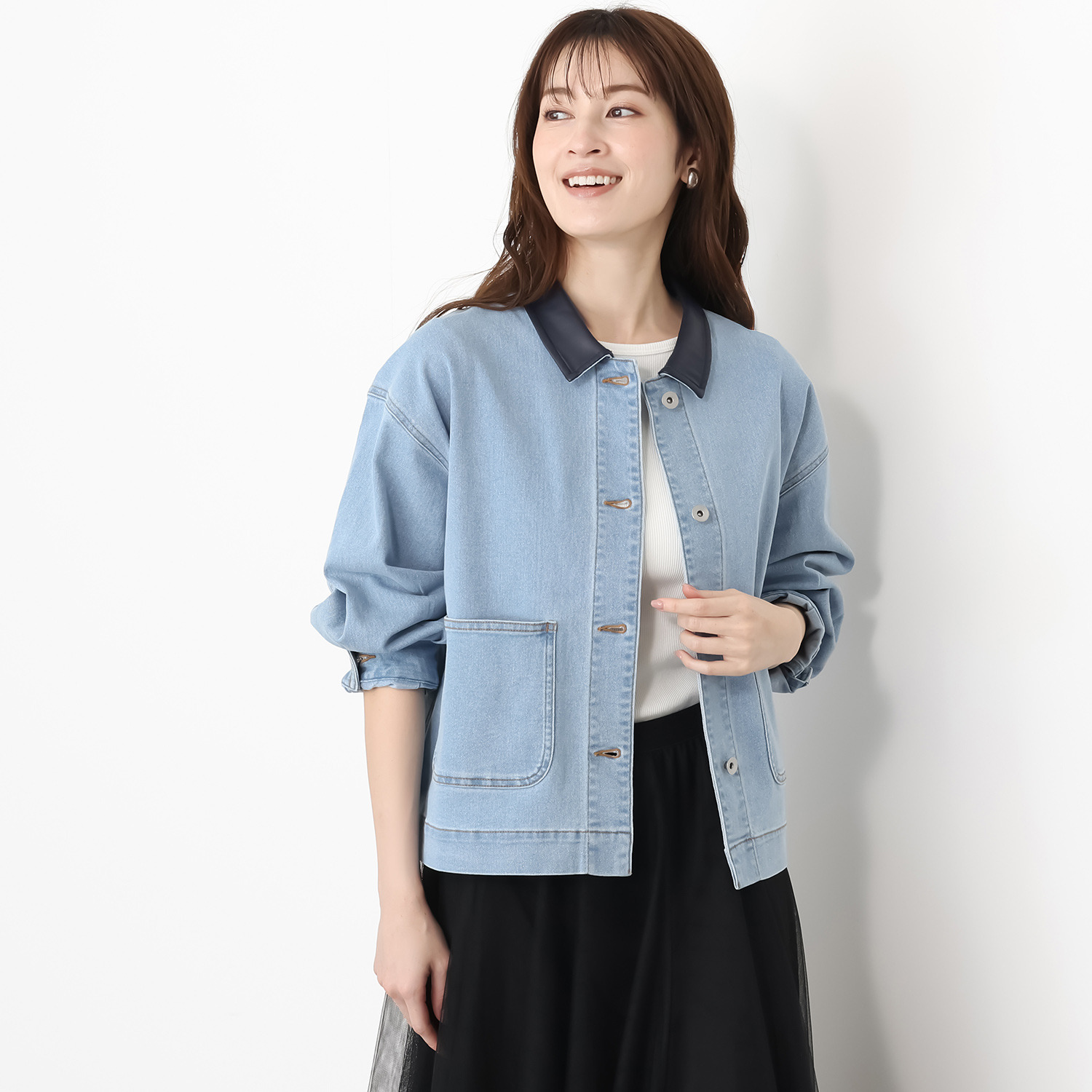 エーエフコンフィ 襟アクセント ライトデニムジャケット