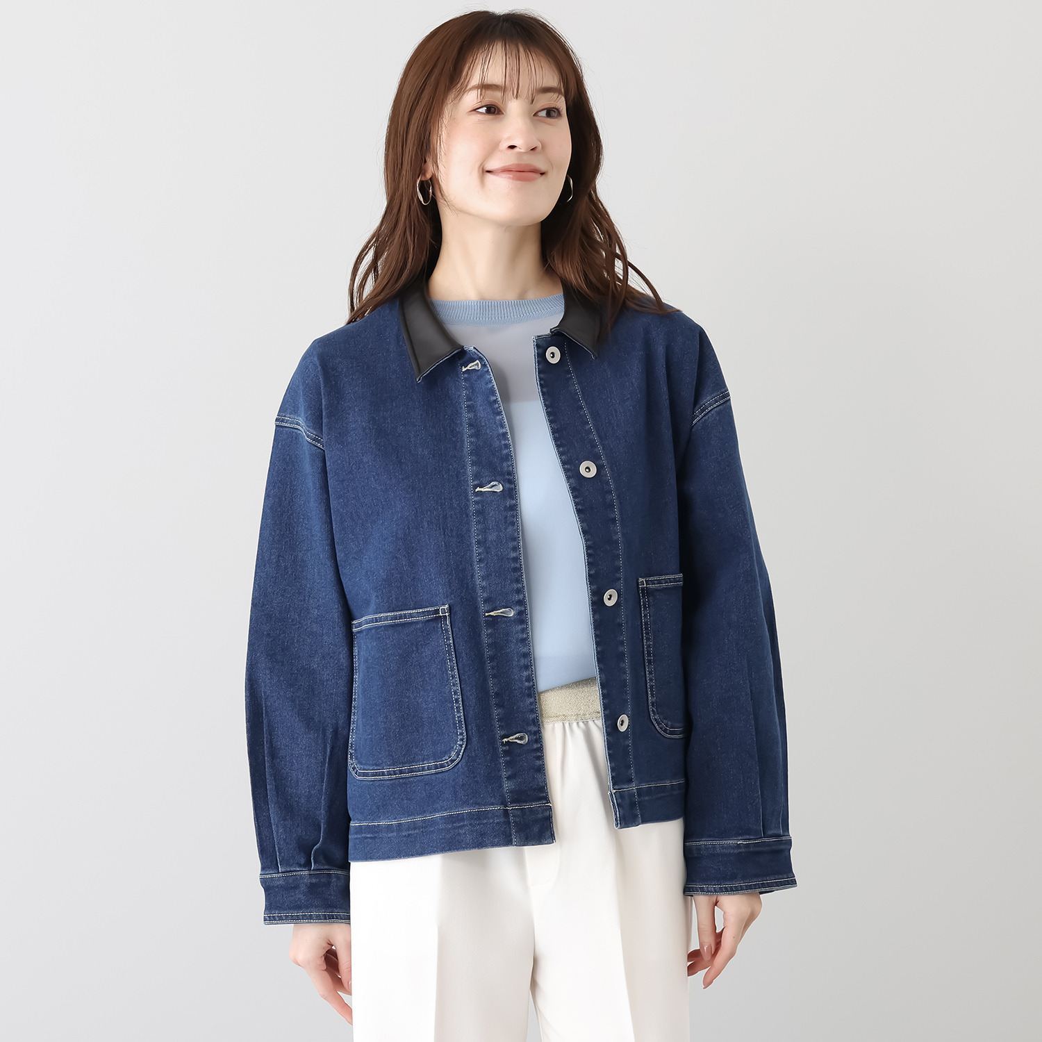 エーエフコンフィ 襟アクセント ライトデニムジャケット
