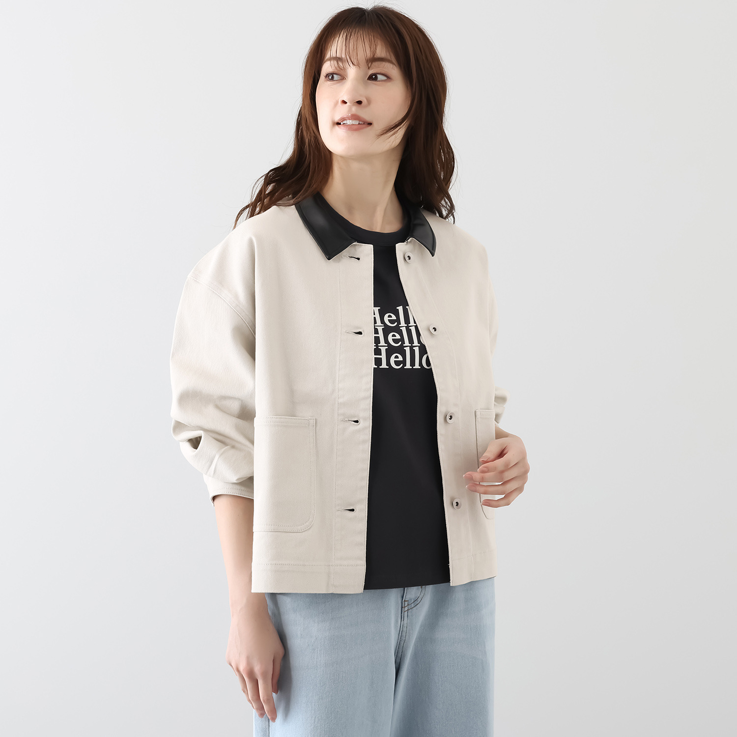 エーエフコンフィ 襟アクセント ライトデニムジャケット