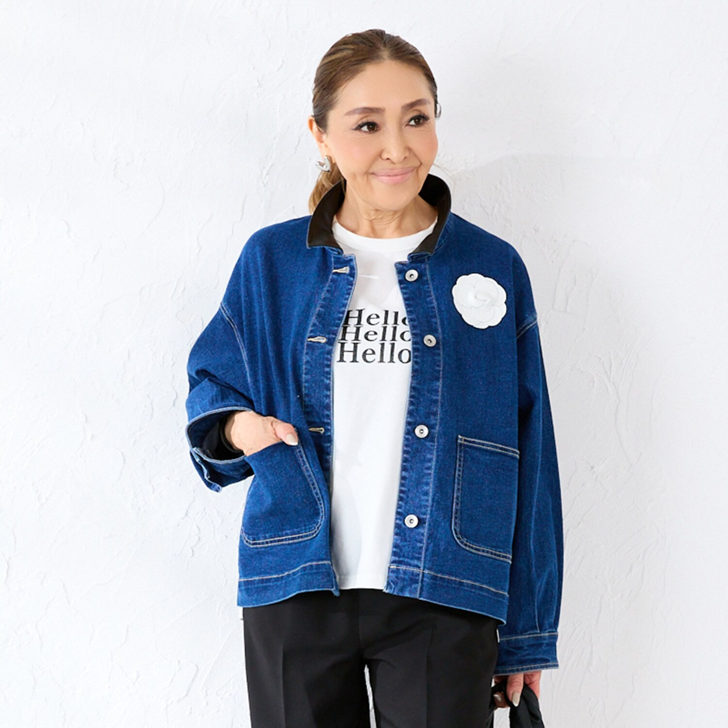 エーエフコンフィ 襟アクセント ライトデニムジャケット