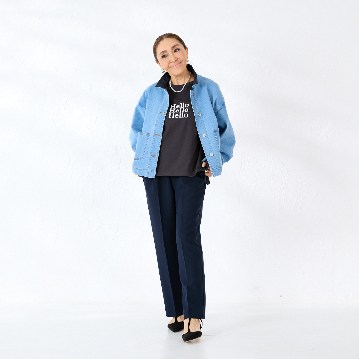 エーエフコンフィ 襟アクセント ライトデニムジャケット