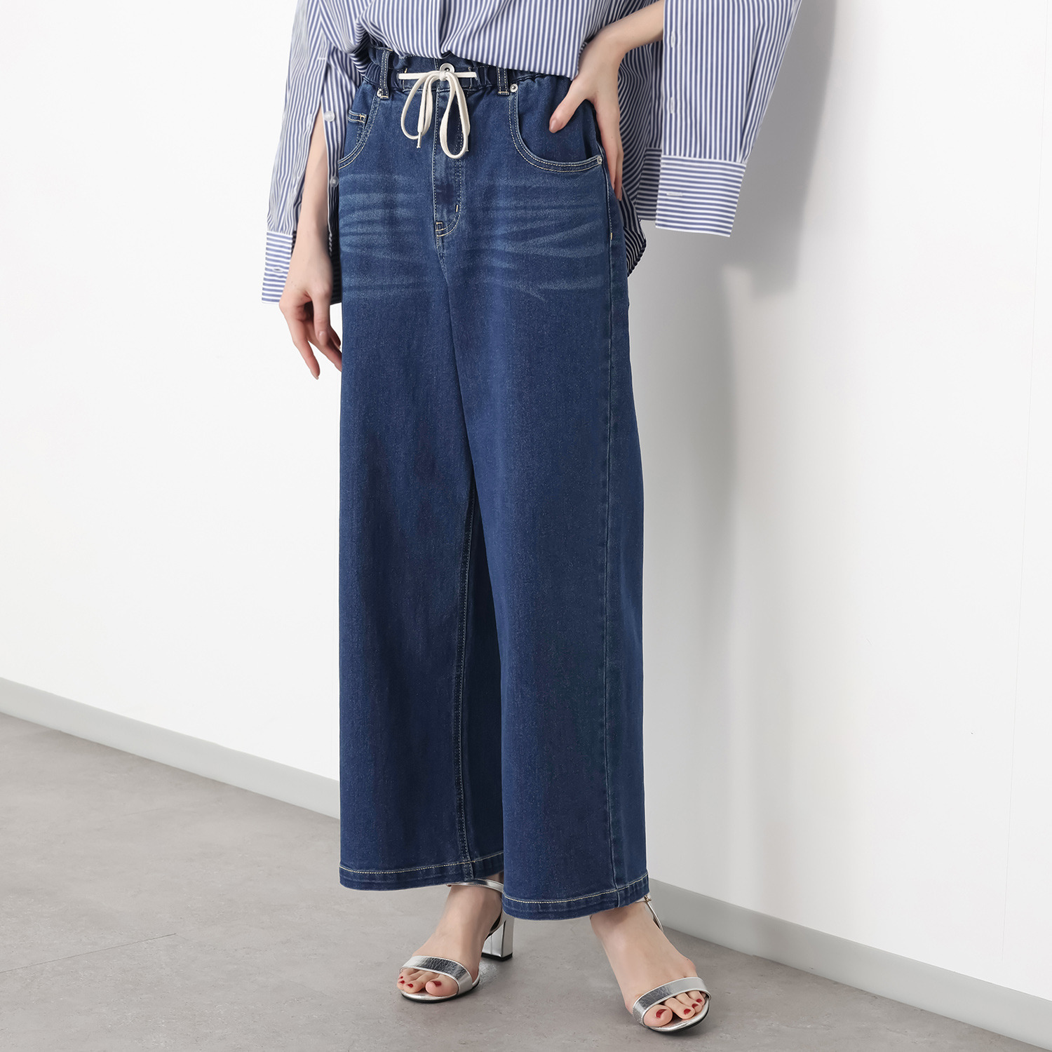 エーエフコンフィ ドローストリング付 イージーデニムパンツ