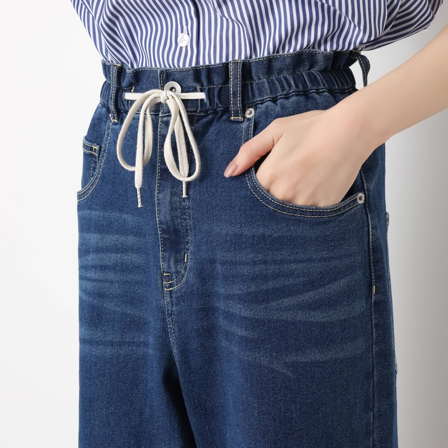 エーエフコンフィ ドローストリング付 イージーデニムパンツ