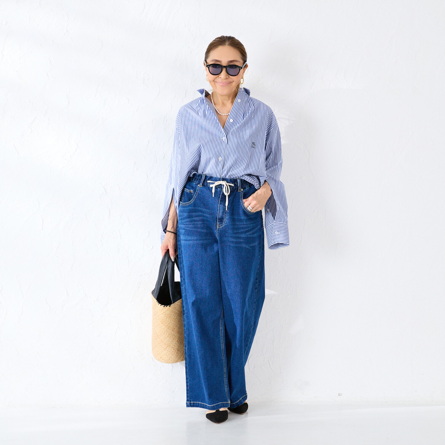 エーエフコンフィ ドローストリング付 イージーデニムパンツ