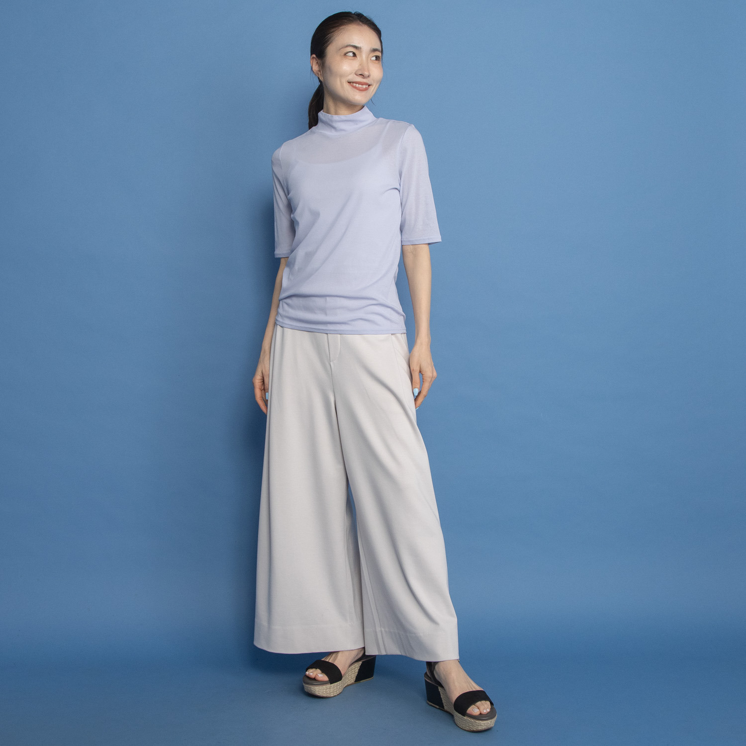 ヤエアジュテ ヤエアジュテ定番 シアーカットソー ハイネックプルオーバー