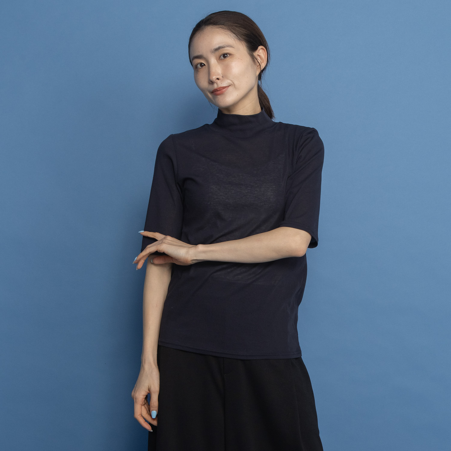 ヤエアジュテ ヤエアジュテ定番 シアーカットソー ハイネックプルオーバー