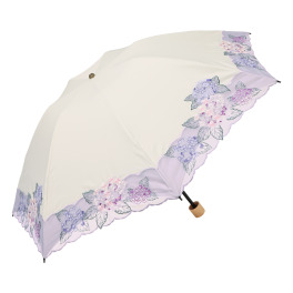 シノワズリーモダン 紫陽花刺しゅう 晴雨兼用 ミニ折りたたみ傘