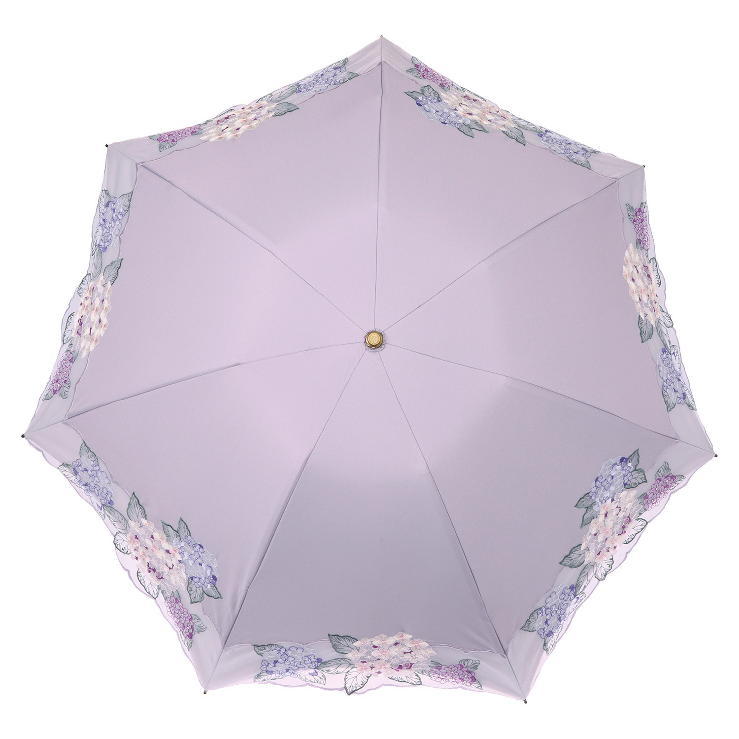 シノワズリーモダン 紫陽花刺しゅう 晴雨兼用 ミニ折りたたみ傘