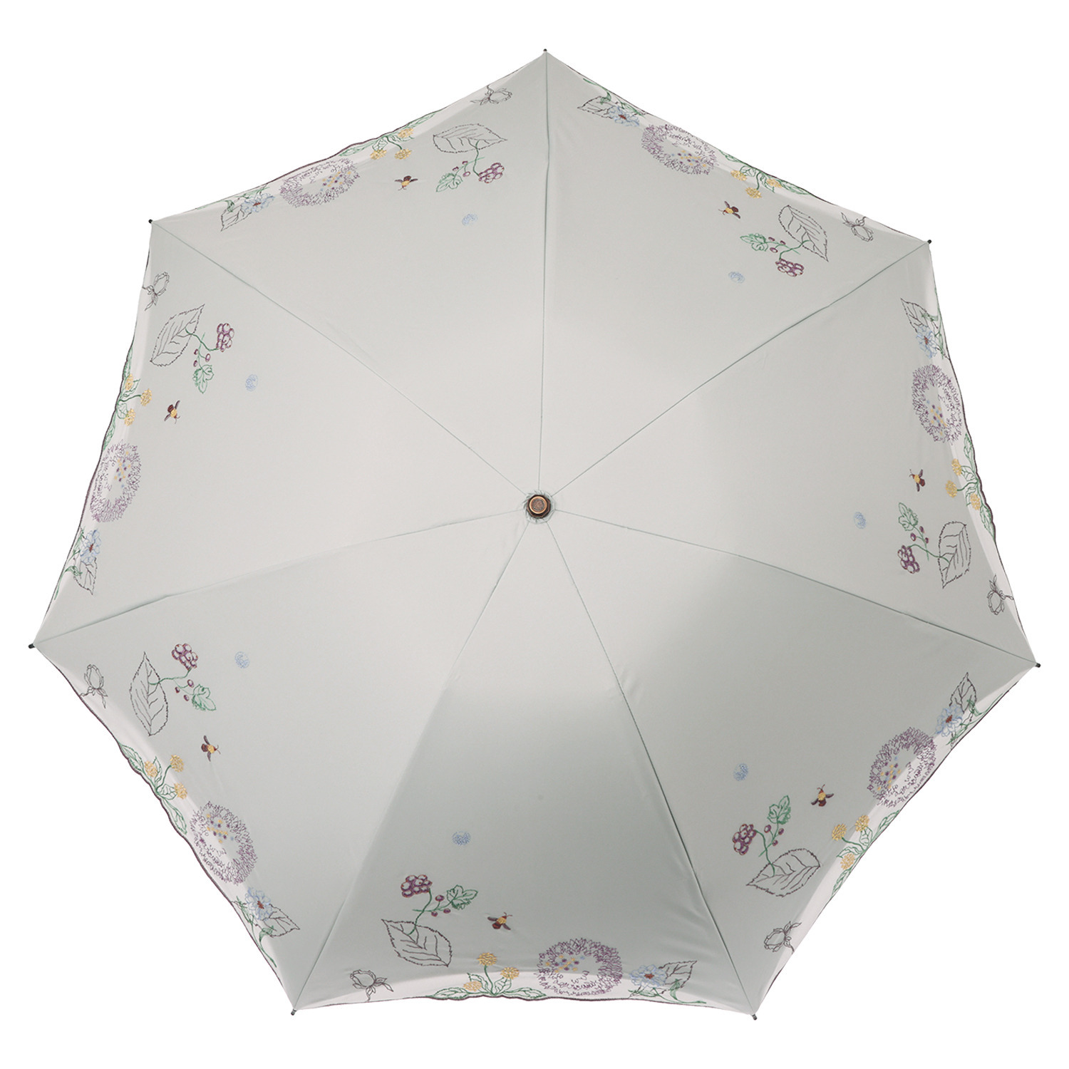 シノワズリーモダン ボタニカル刺しゅう 晴雨兼用 ミニ折りたたみ傘