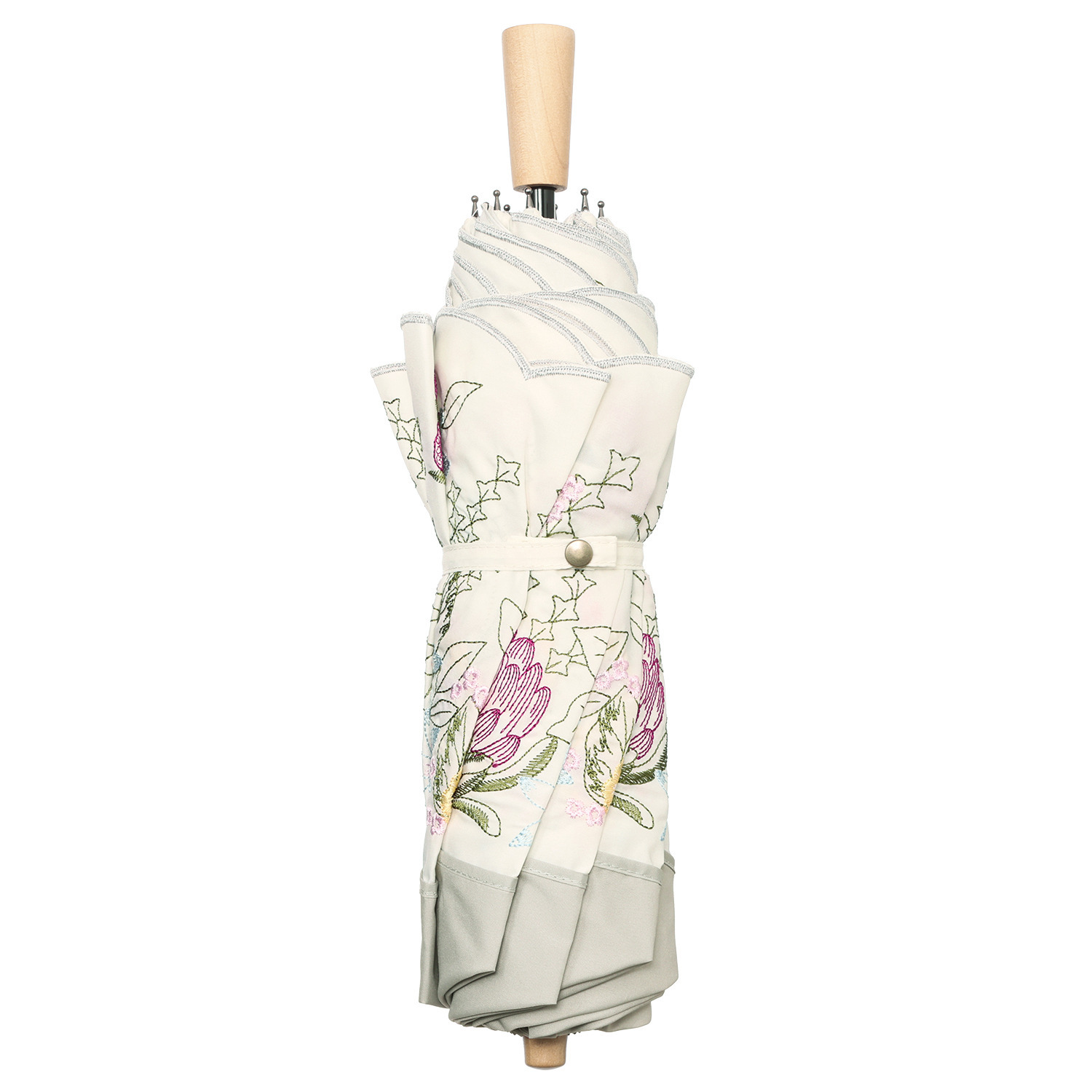 シノワズリーモダン 花束みたいな刺しゅう 晴雨兼用 折りたたみ傘