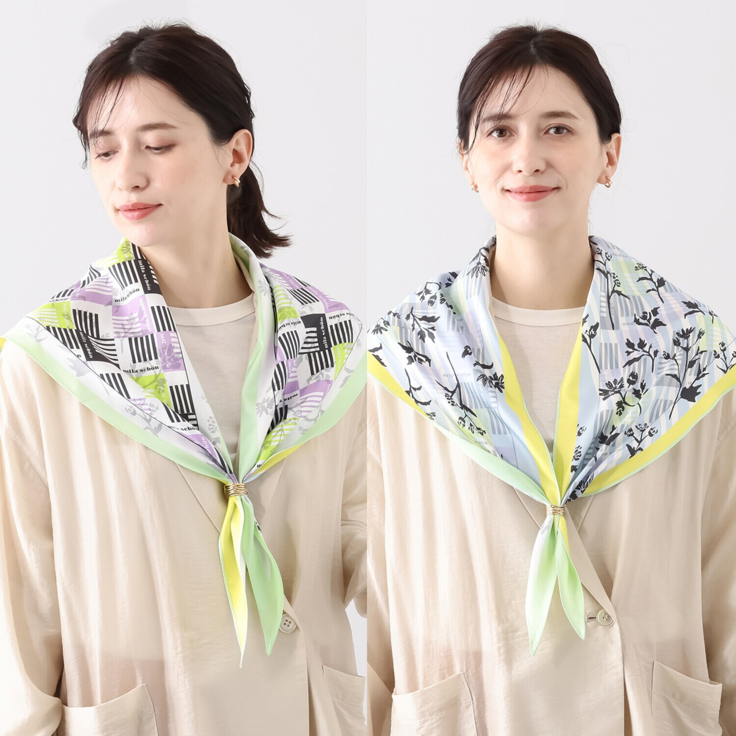 ミラ・ショーン シルク１００％ リバーシブル トライアングルスカーフ