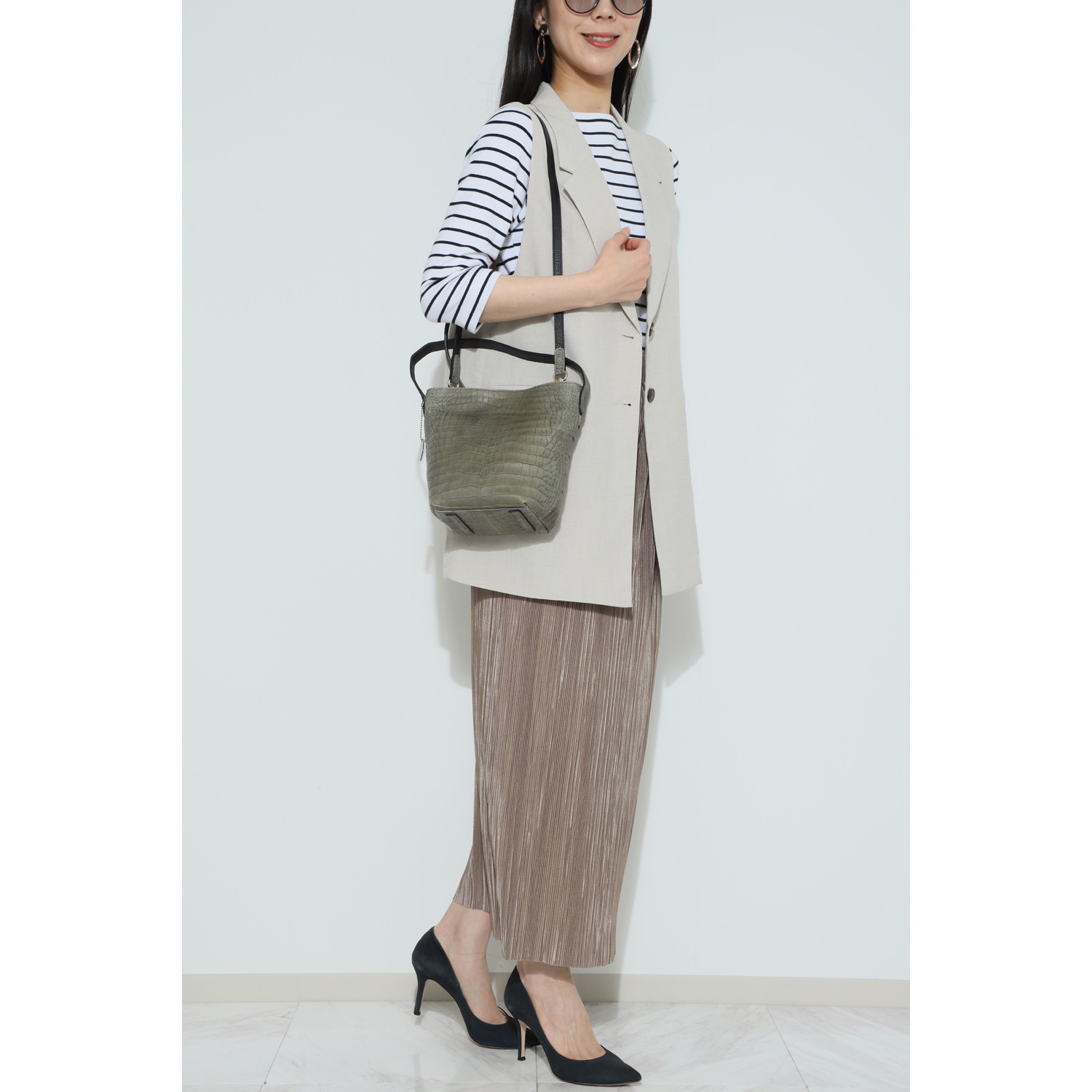 ペレリールッソ 日本製 ポロサスクロコダイル ワンショルダー ２ウェイバッグ