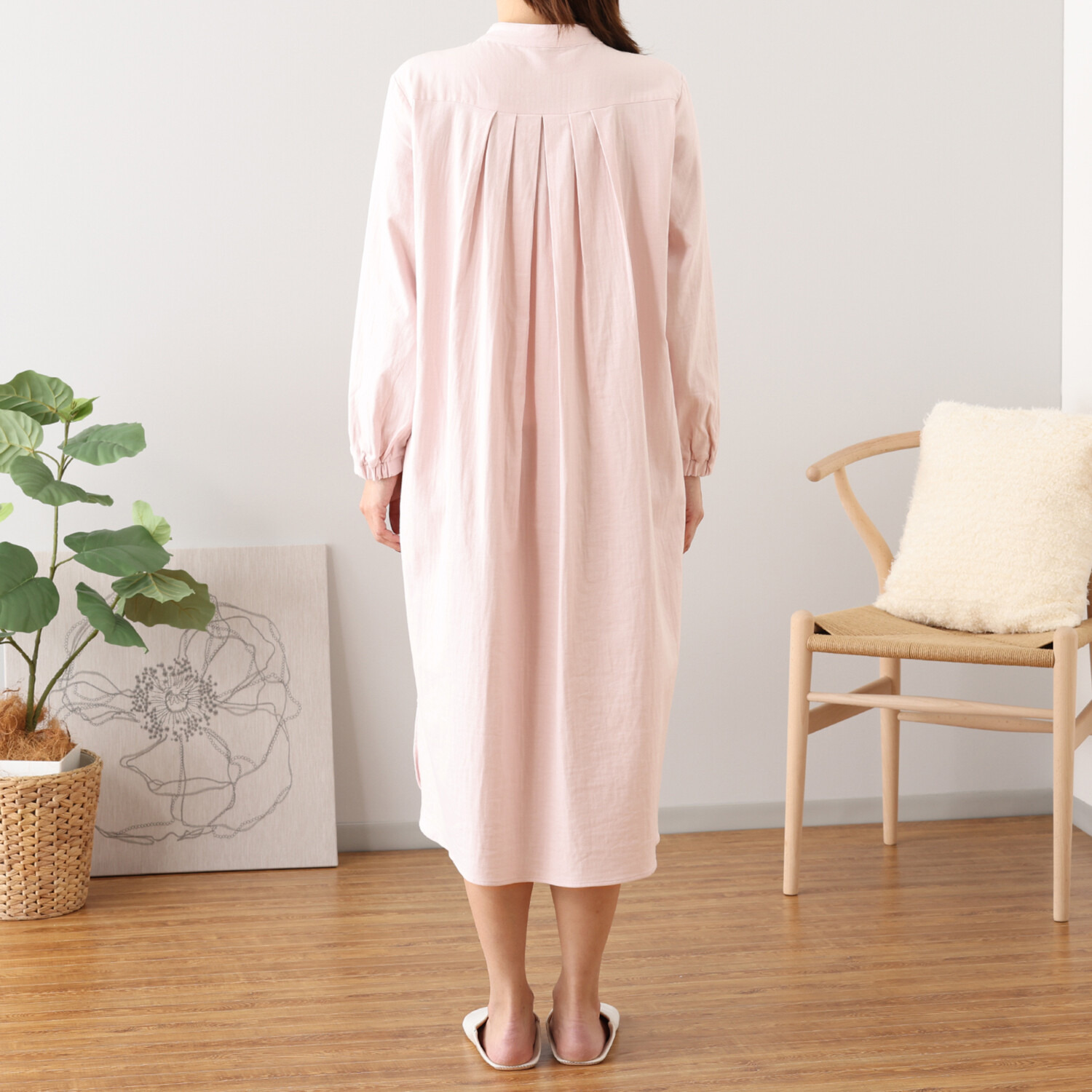 ヘ・エラ コットンブレンド ストレッチダブルガーゼ タックワンピース