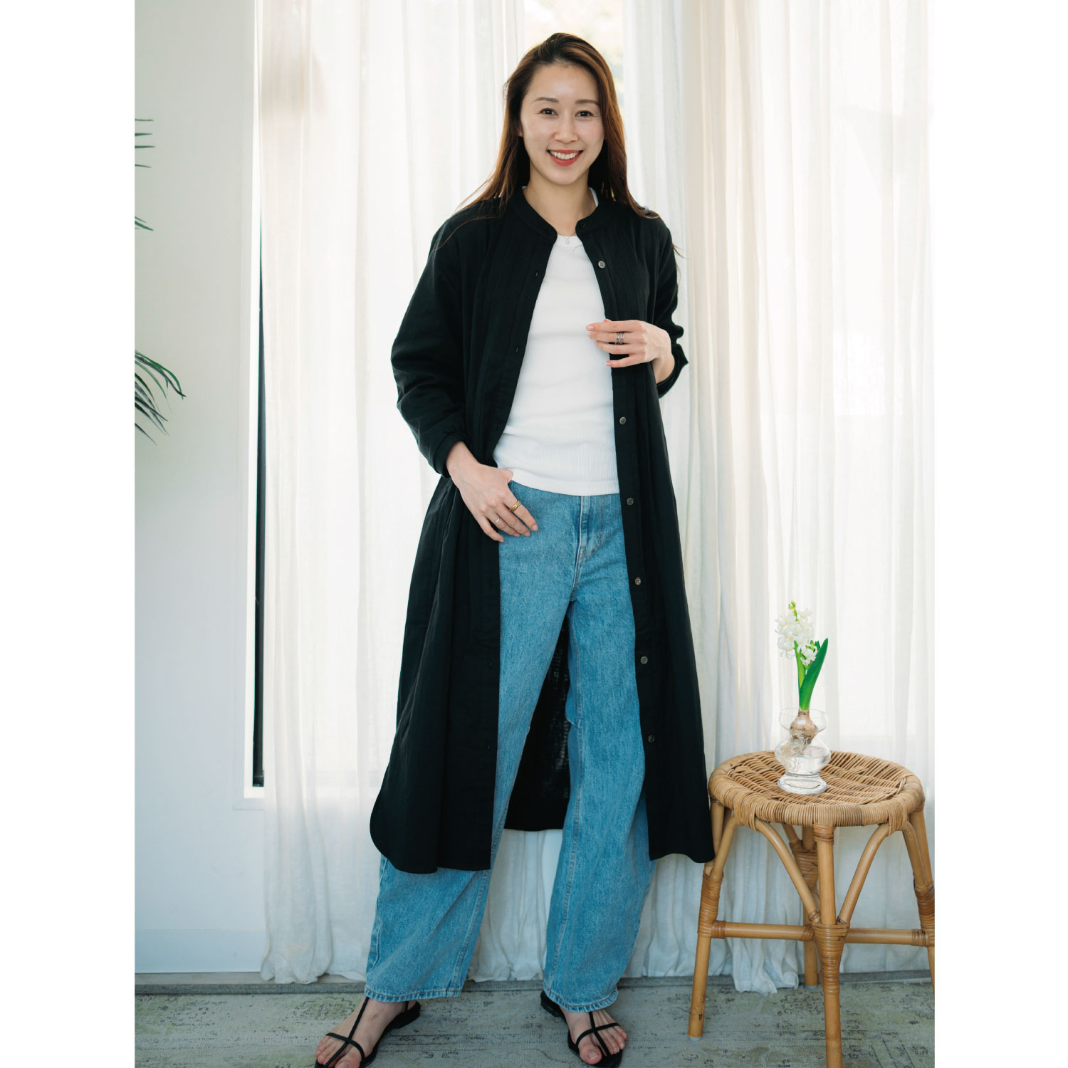 ヘ・エラ コットンブレンド ストレッチダブルガーゼ タックワンピース