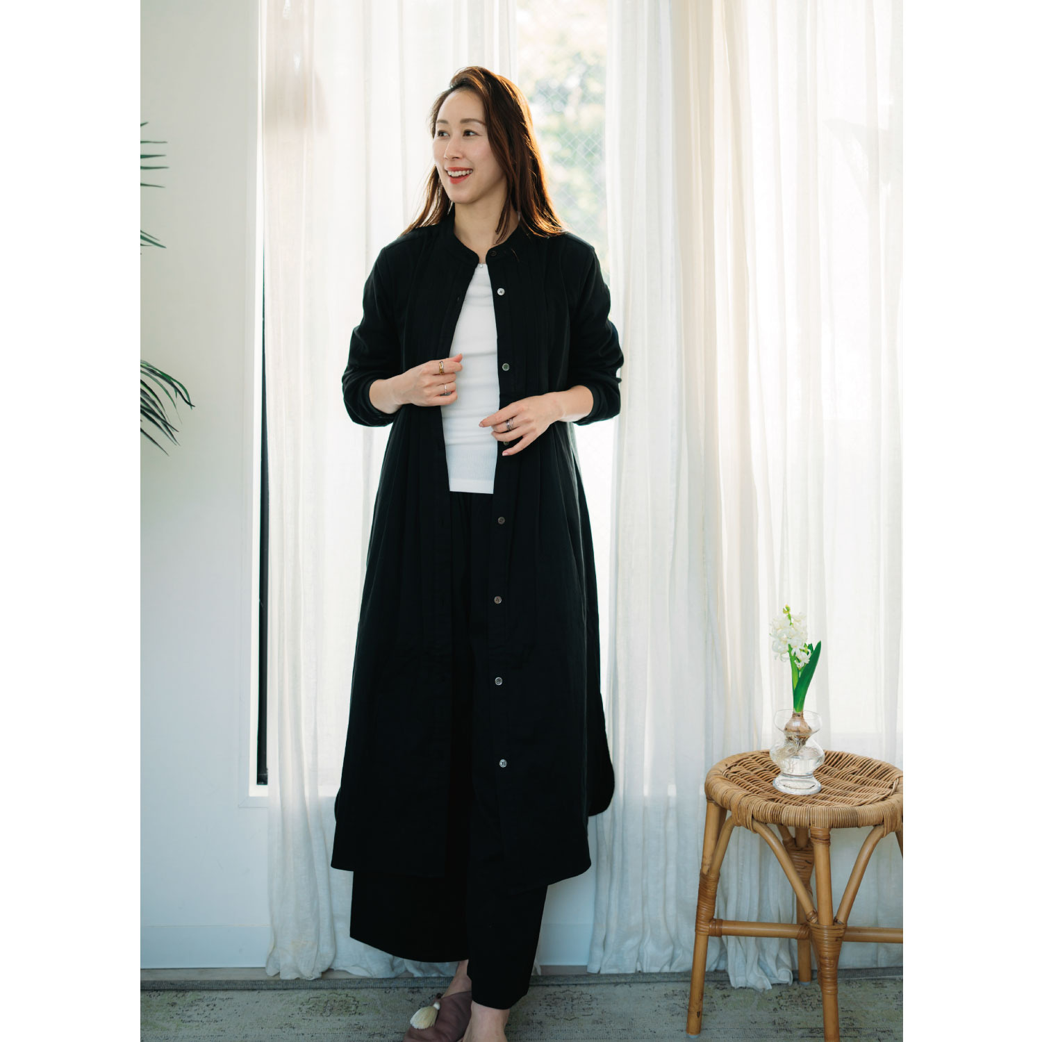 ヘ・エラ コットンブレンド ストレッチダブルガーゼ タックワンピース