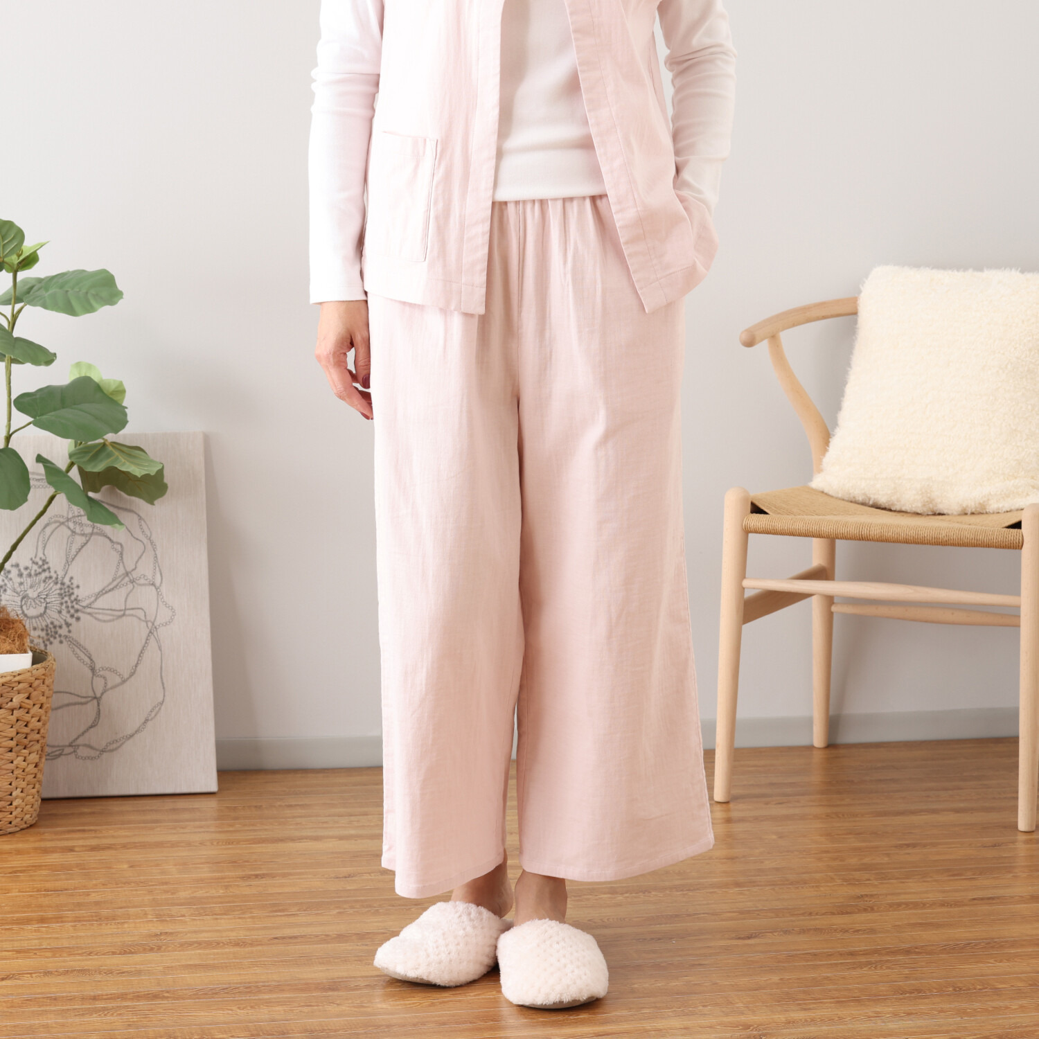 ヘ・エラ コットンブレンド ストレッチダブルガーゼ パンツ