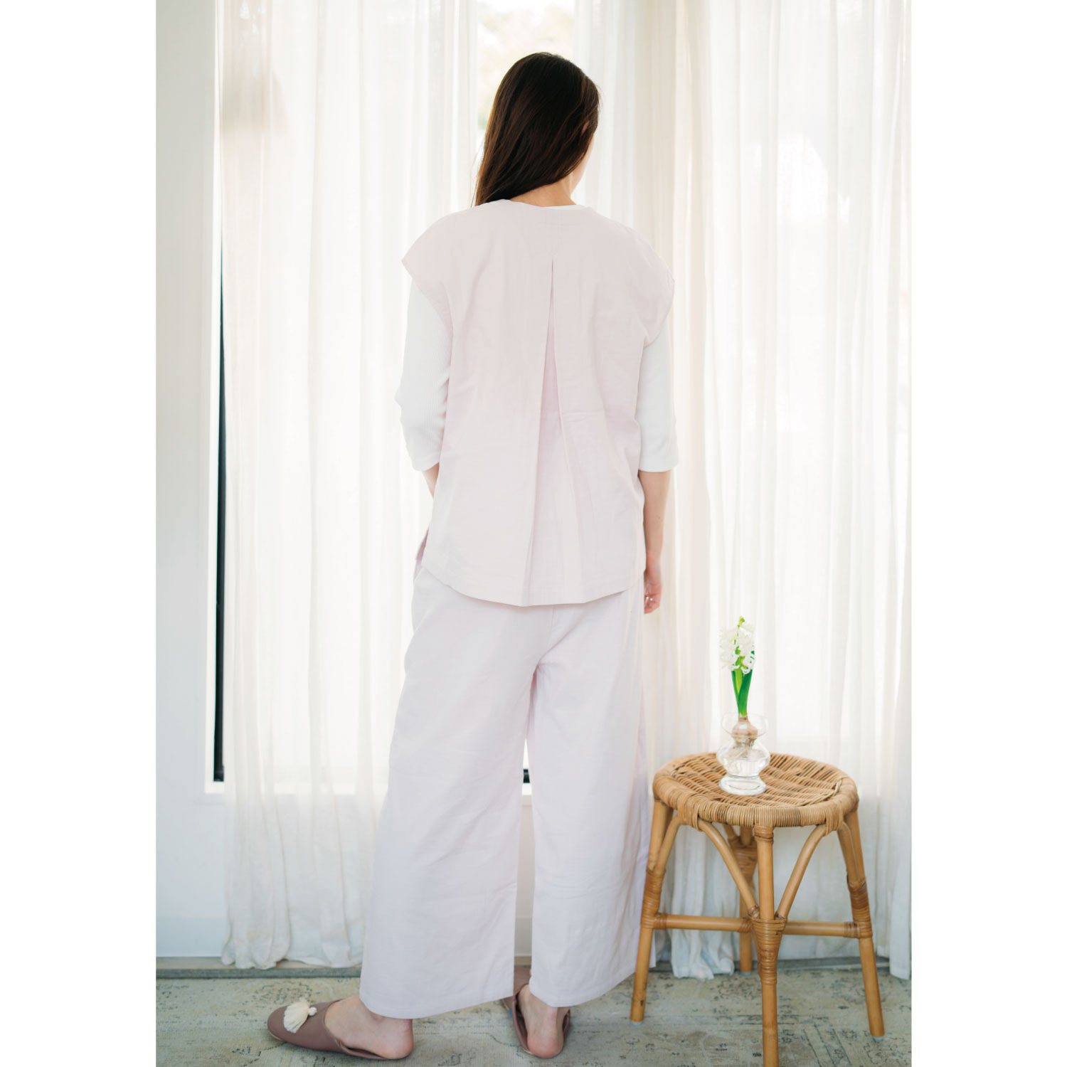 ヘ・エラ コットンブレンド ストレッチダブルガーゼ パンツ