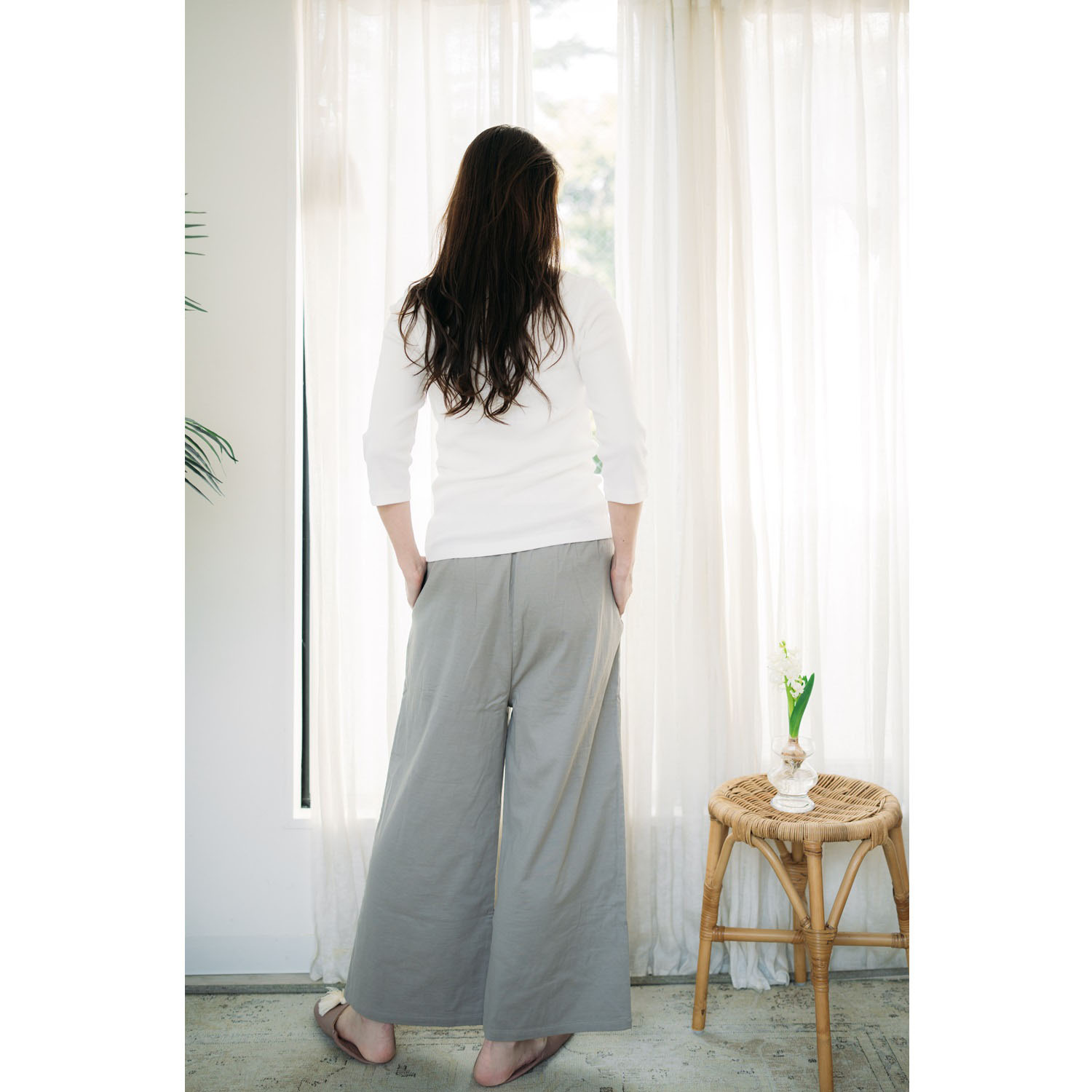 ヘ・エラ コットンブレンド ストレッチダブルガーゼ パンツ