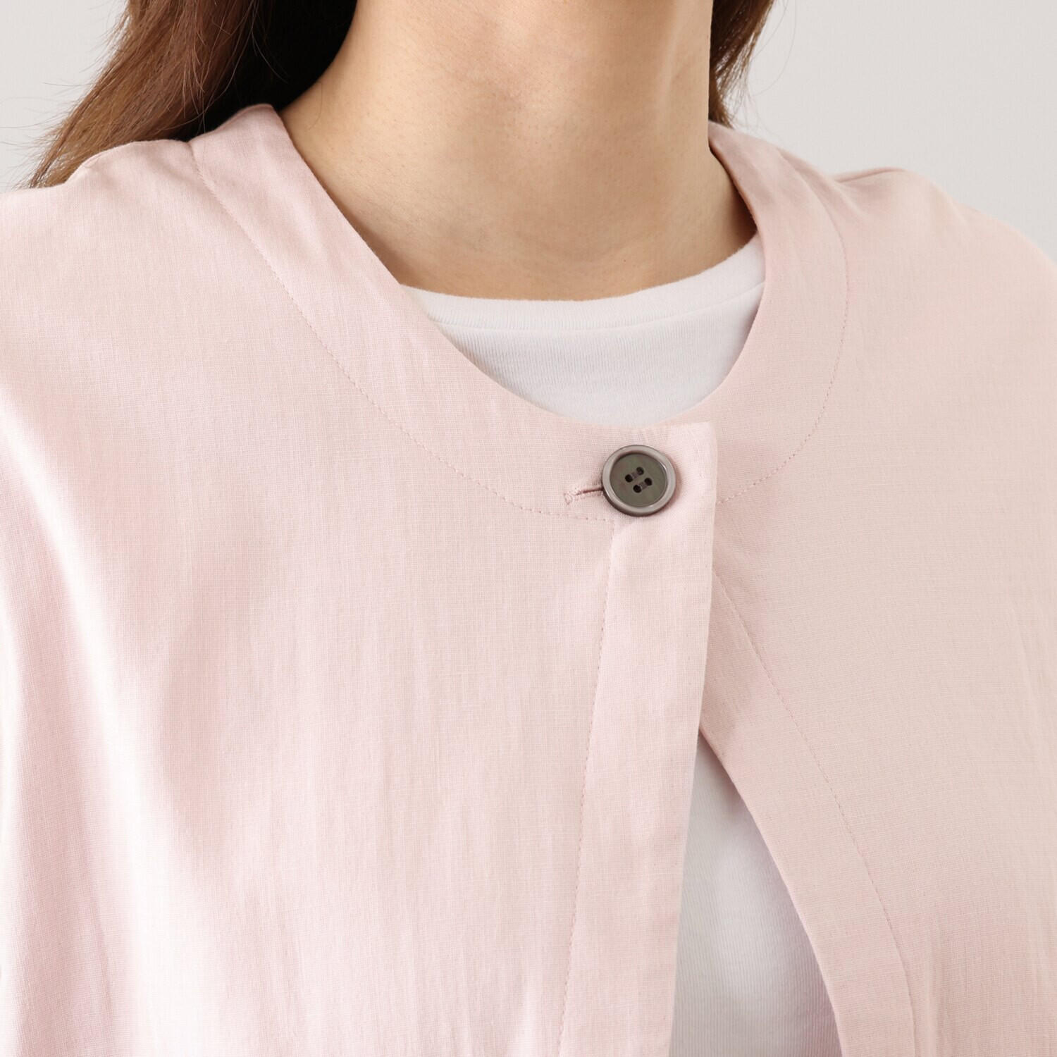 ヘ・エラ コットンブレンド ストレッチダブルガーゼ ジレ