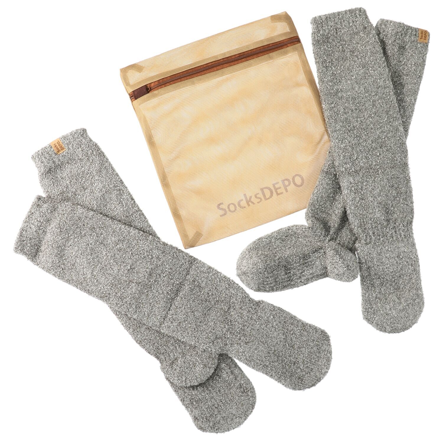 手ぶくろ職人のこだわり！ ふくらはぎまであたたかい モコモコハイソックス 同色２足セット 洗濯ネット付