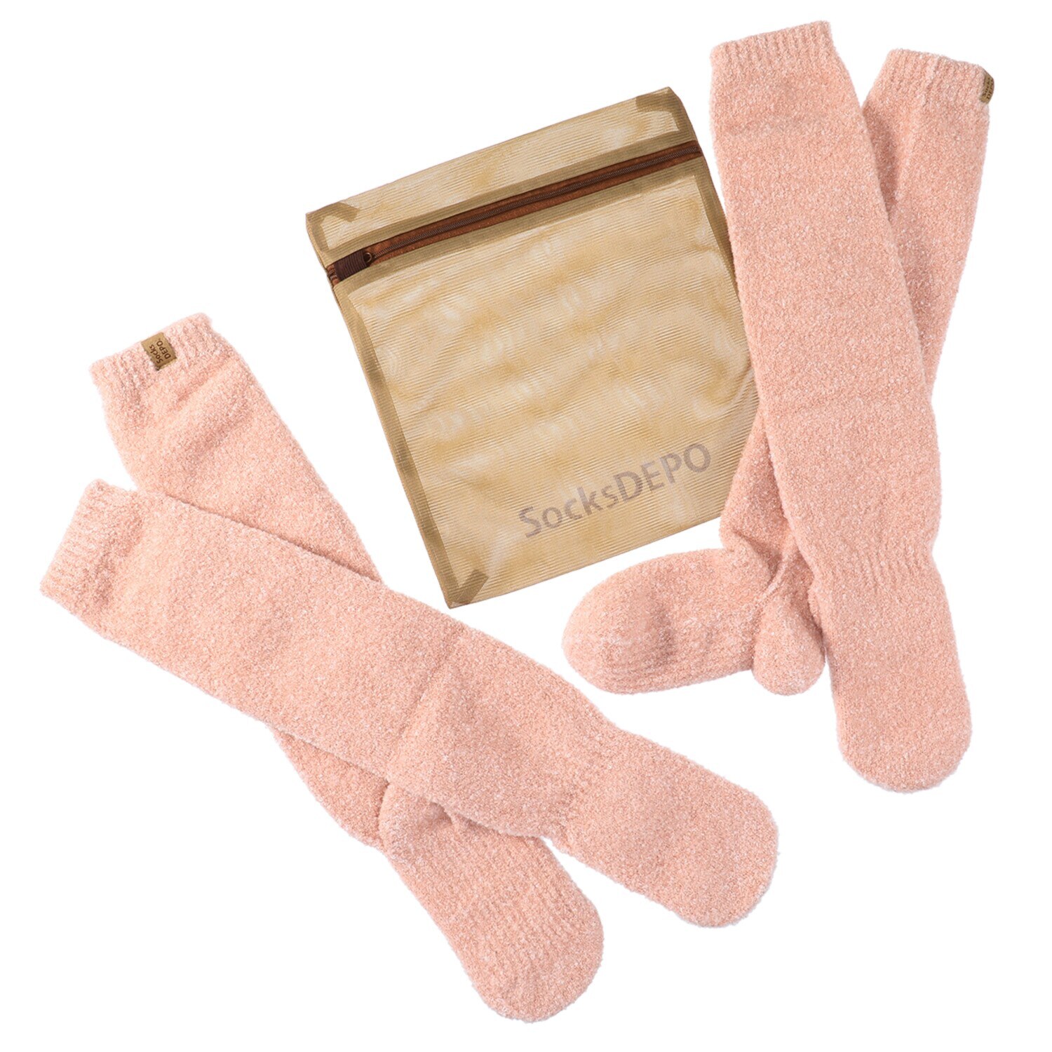 手ぶくろ職人のこだわり！ ふくらはぎまであたたかい モコモコハイソックス 同色２足セット 洗濯ネット付