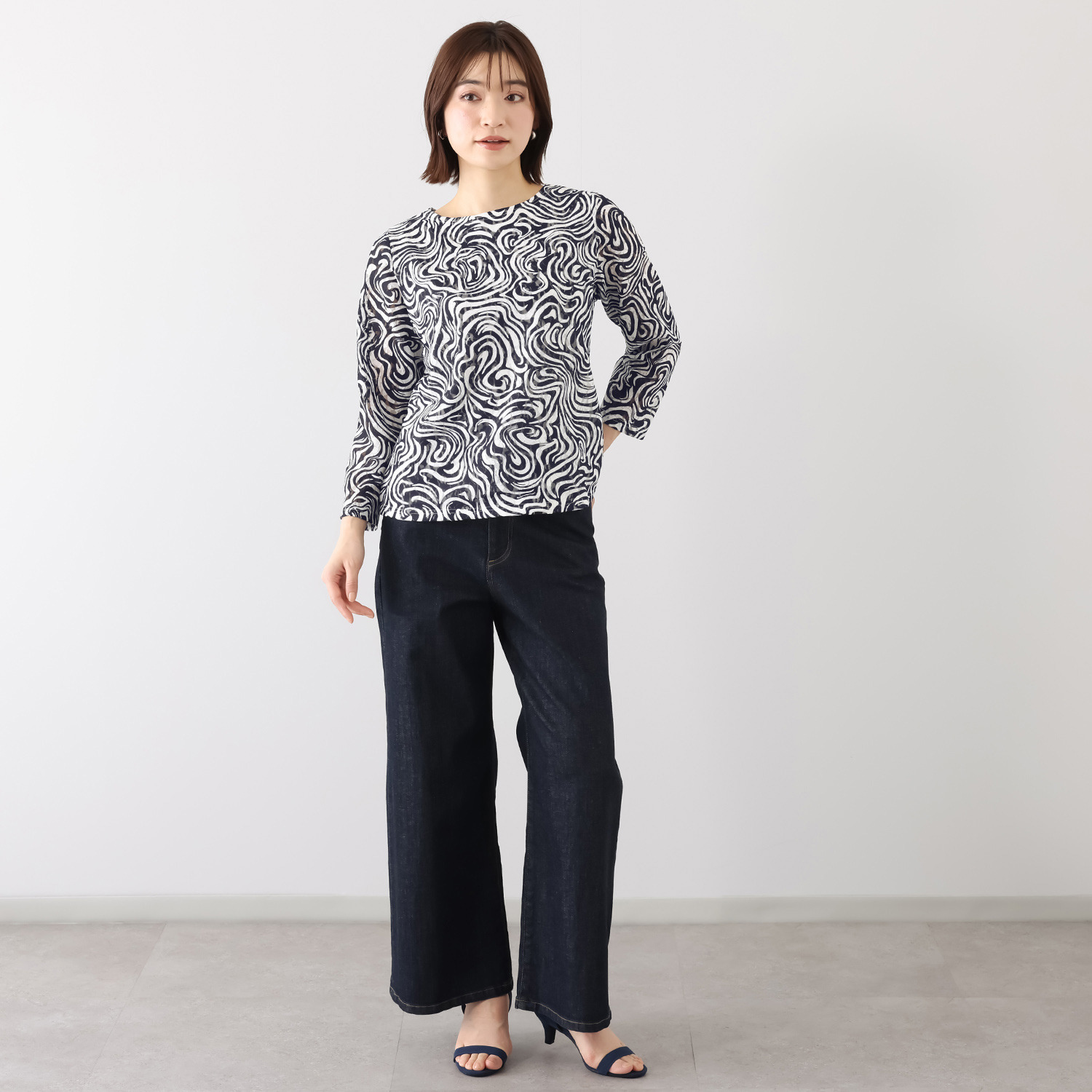 レイメイヤーズ マーブル柄 シアーカットソー プルオーバー